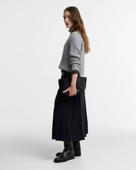 Maglione a trecce Ambleside a collo alto con risvolto Grey Marl