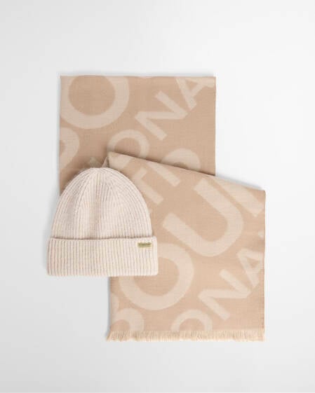 Pendle Beanie & Kenna Scarf Gift Set Moonbeam/Camel