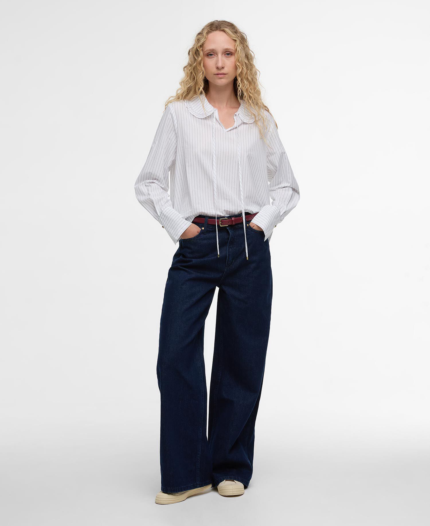 Camicia a maniche lunghe Avery White/Dark Navy Stripe