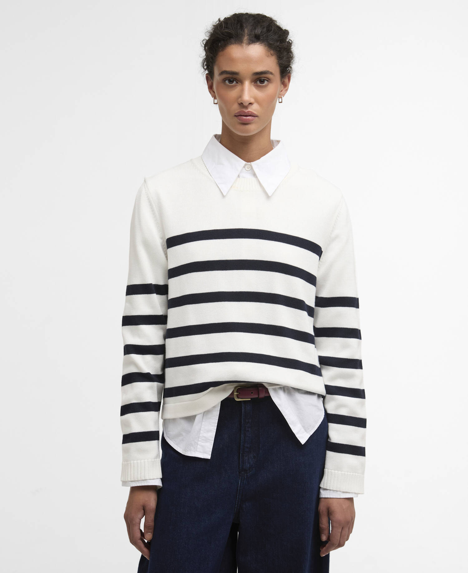 Fern Striped Crew Neck Jumper Cloud/Navy image number 0