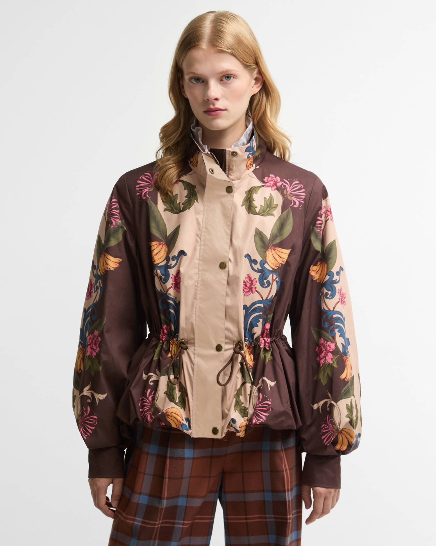 Barbour FARM Rio Mandevilla Peplum Showerproof Jacket Bloom In Between/Brown Banana image number 0