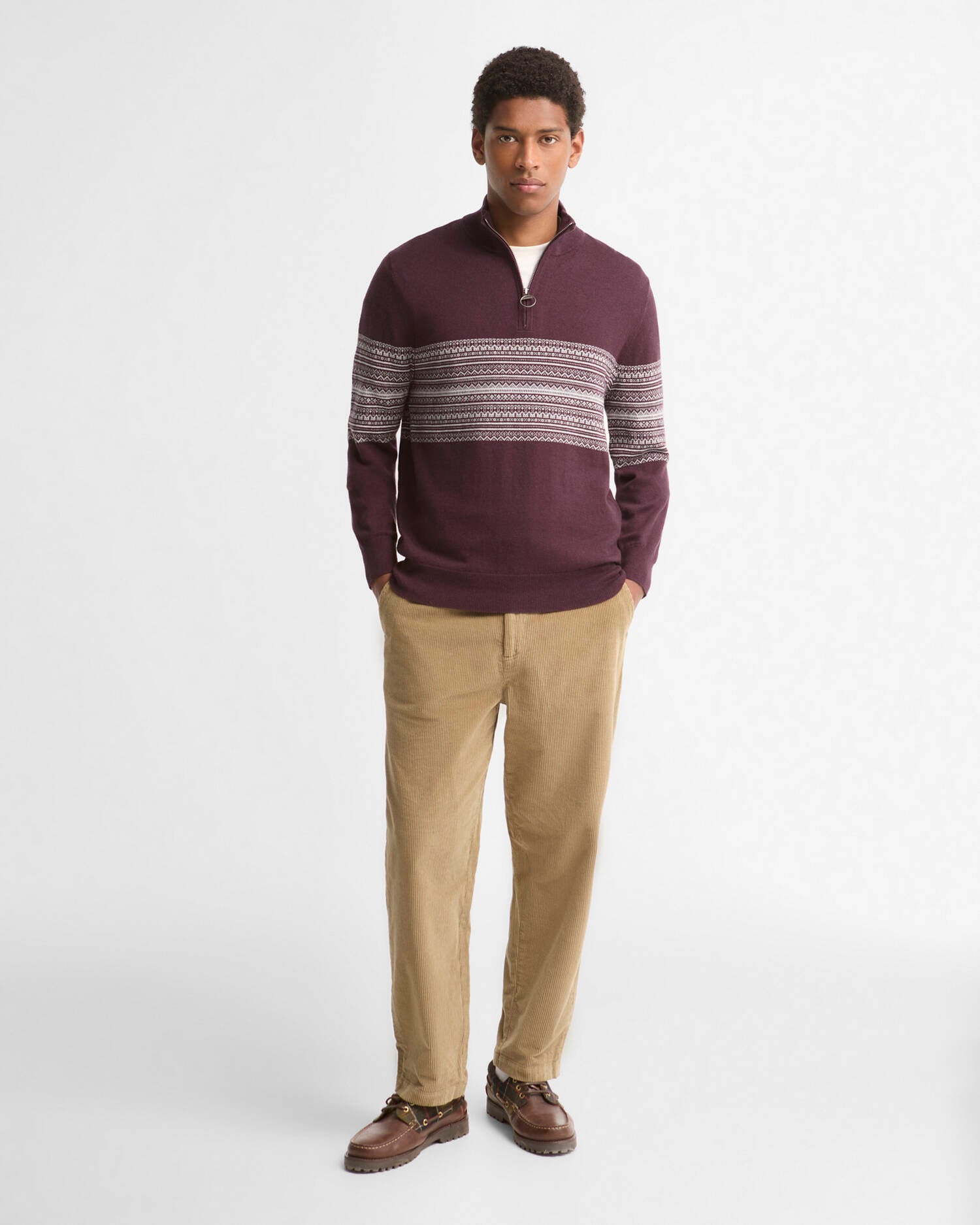Millwood Fair Isle Half-Zip Jumper Burgundy image number 1