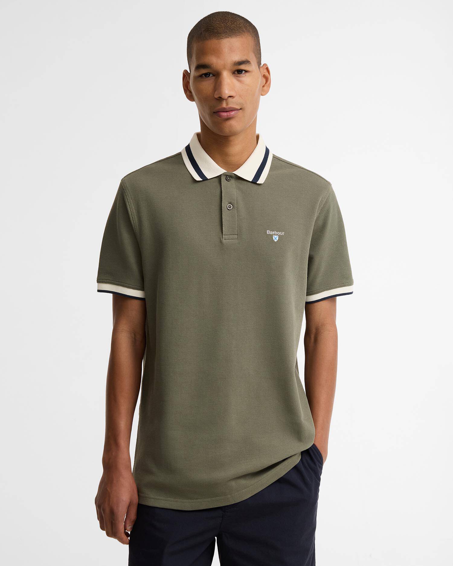 Anthorn Textured Tailored Polo Shirt Dusty Olive image number 0