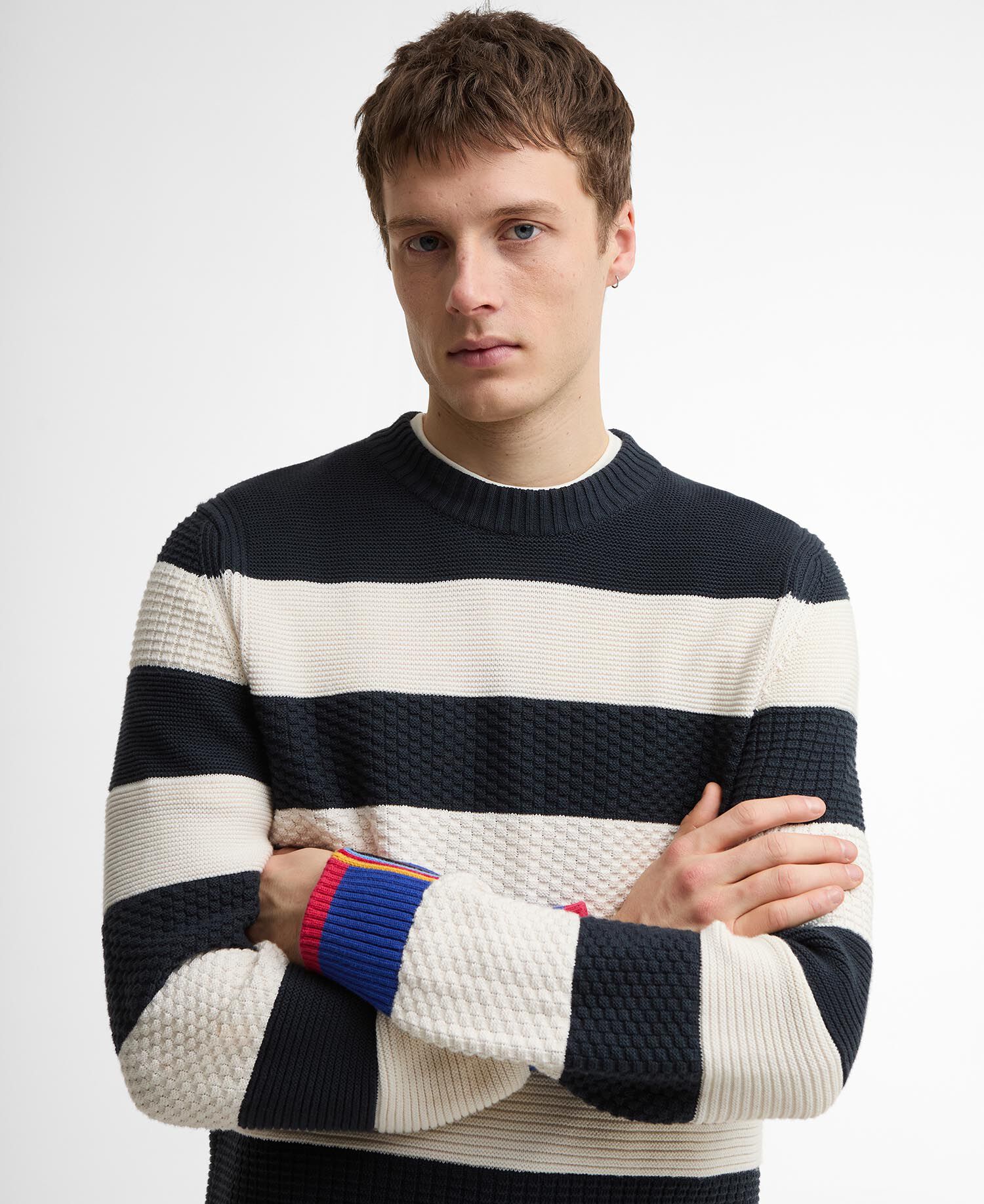 Paul Smith Loves Barbour Southwold Striped Crew Neck Jumper Ecru