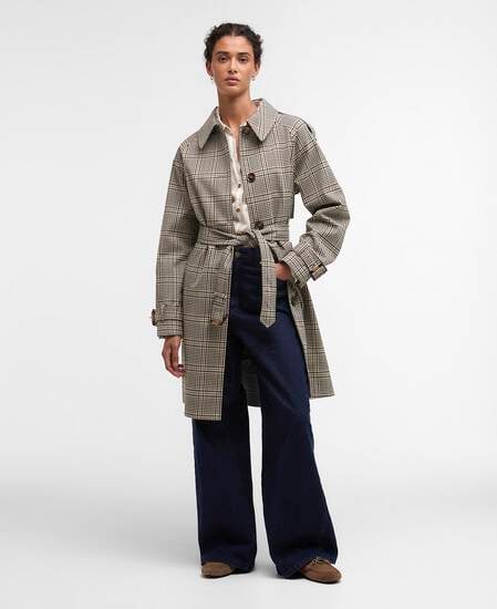 Trenchcoat Maia Check Showerproof Olive Prince Of Wales Check