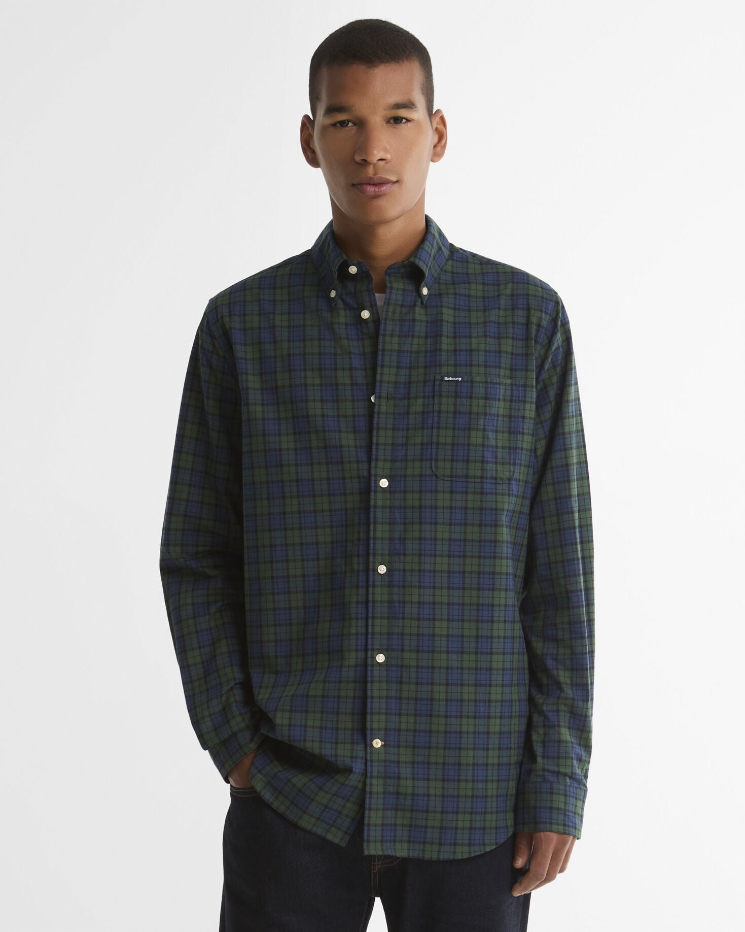 Windsor Tailored Checked Long-Sleeved Shirt Blue