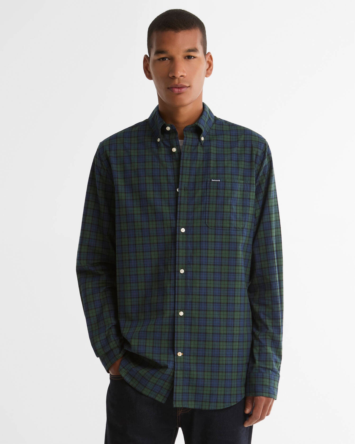 Windsor Tailored Checked Long-Sleeved Shirt Blue image number 0
