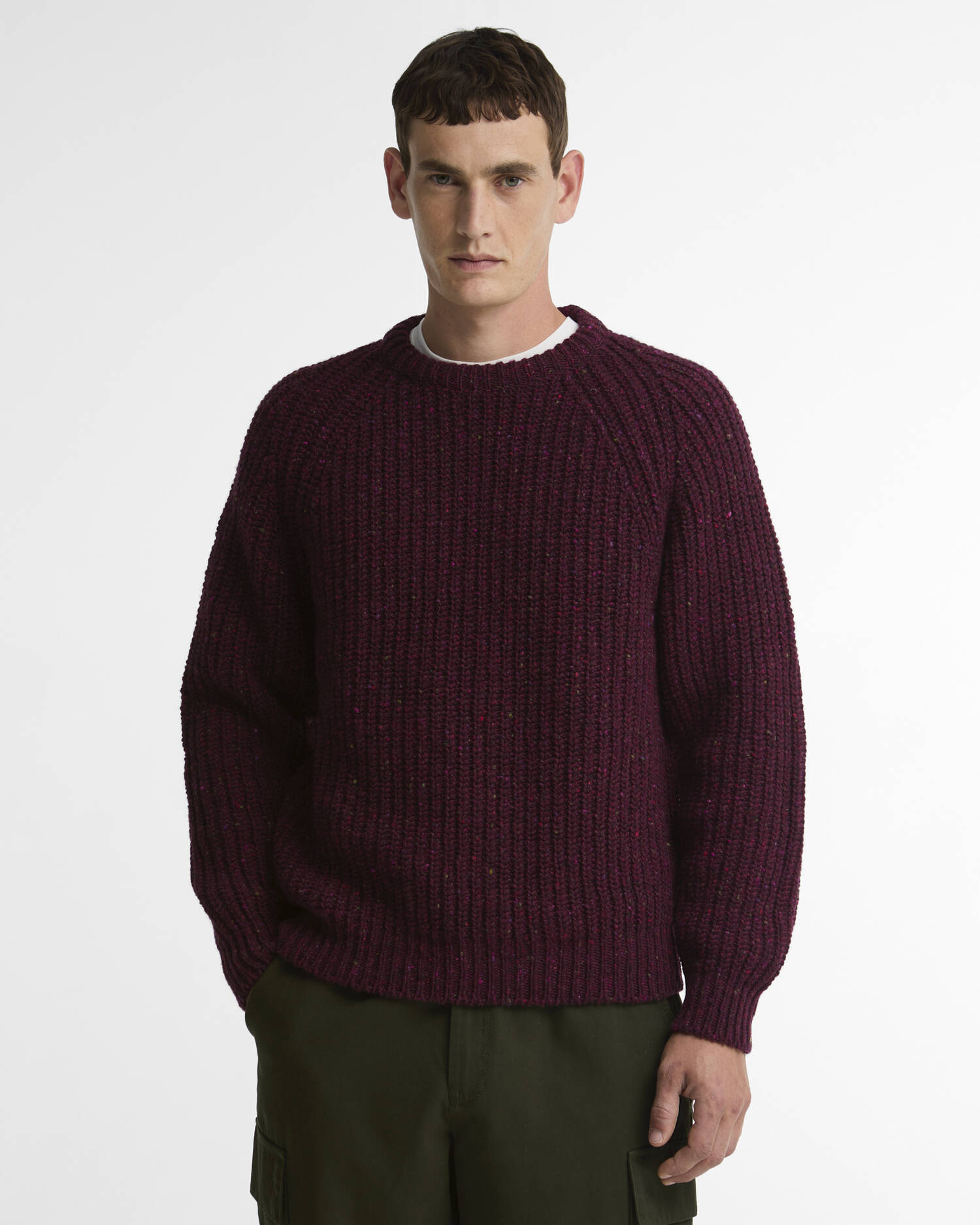 Scottish Made Donegal Wool Crew Neck Jumper Merlot image number 0
