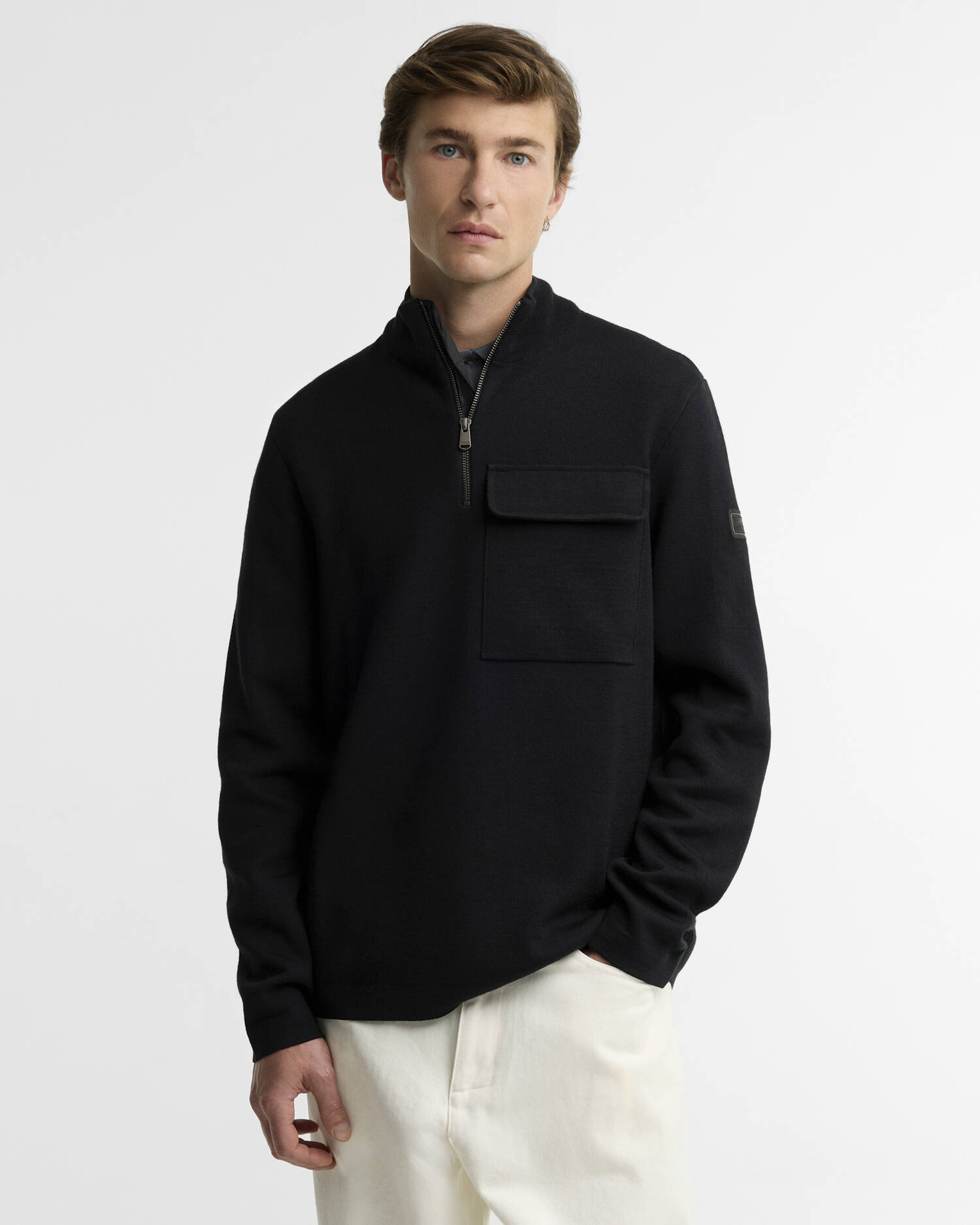 Burley Cotton-Merino Half-Zip Jumper Black image number 0