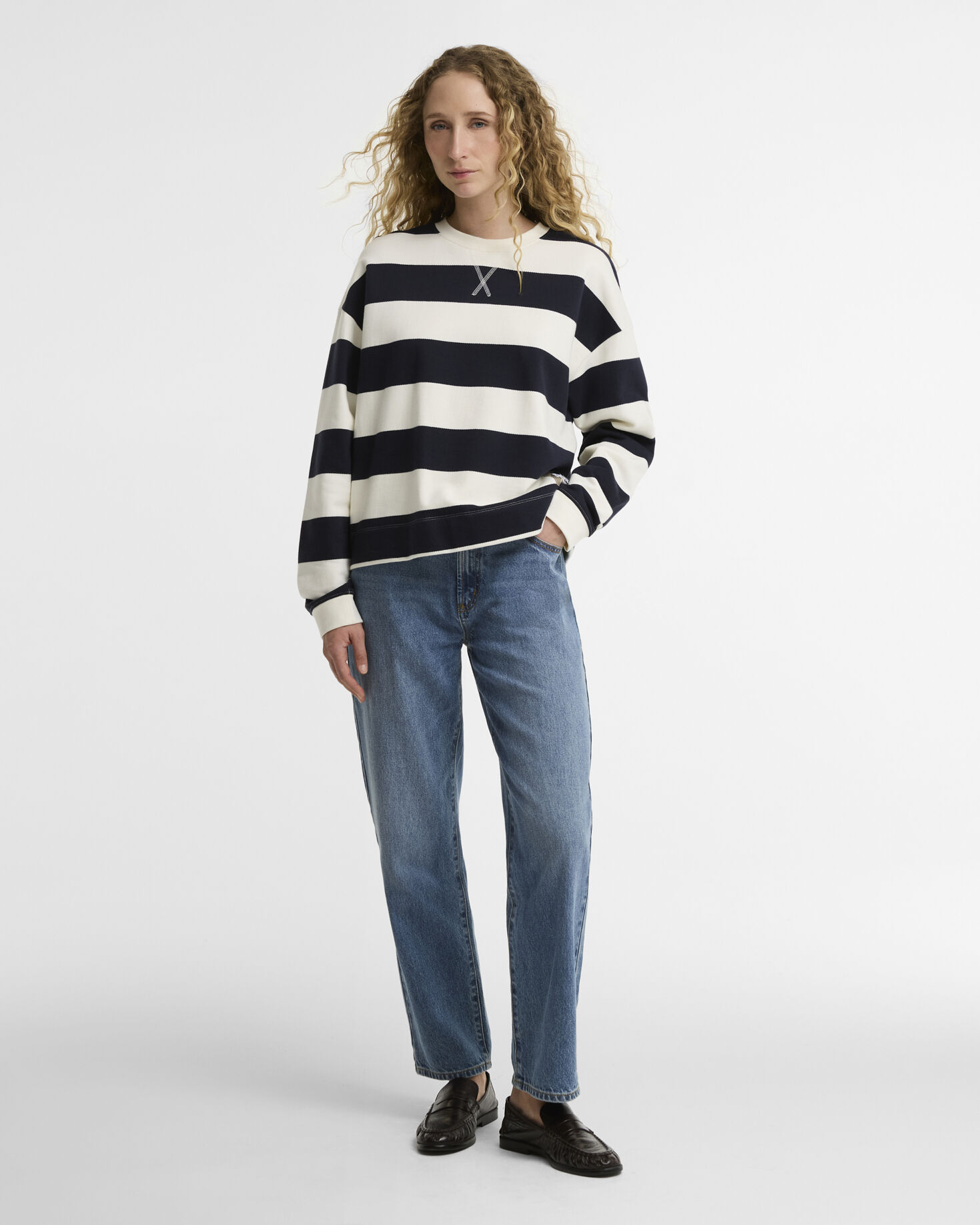 Eva Striped Sweatshirt Cloud/Dark Navy