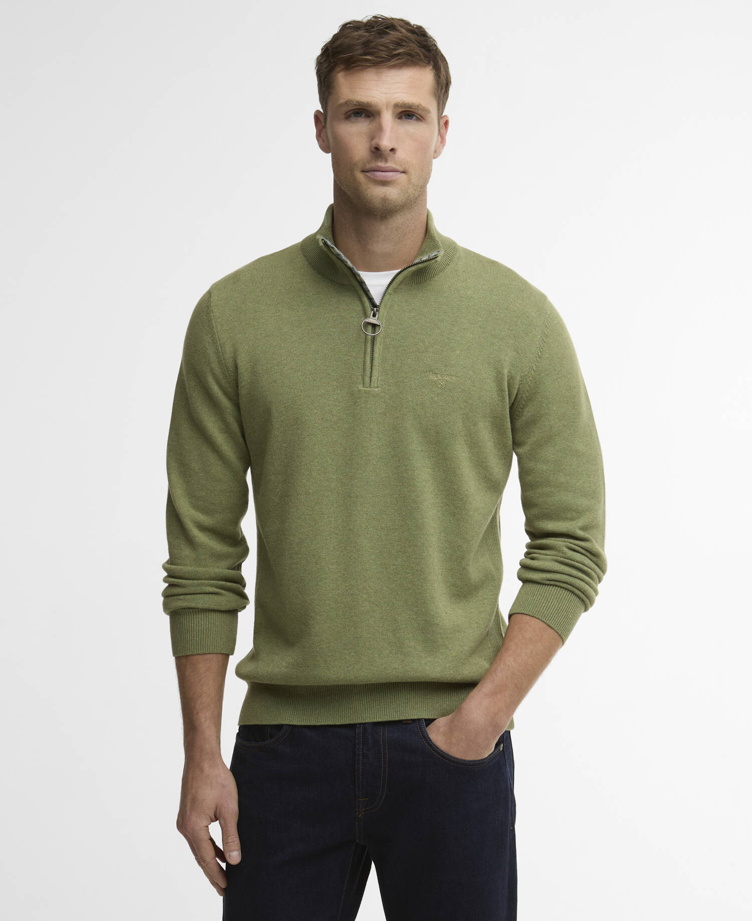 Felpa in cotone con mezza zip Laurel Green image number 0