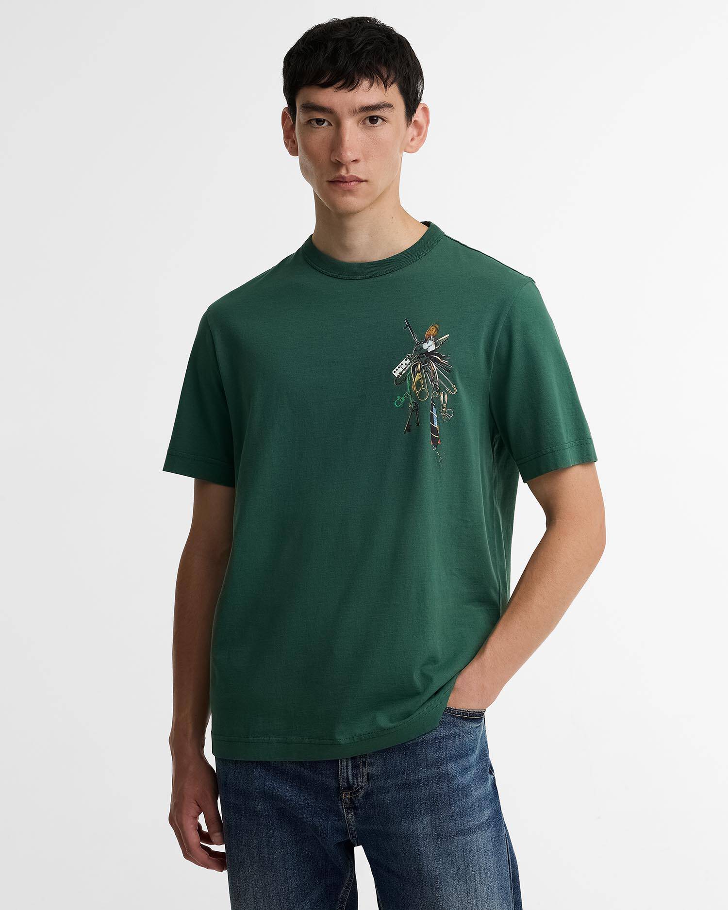Paul Smith Loves Barbour Key Graphic T-Shirt Bottle Green image number 0