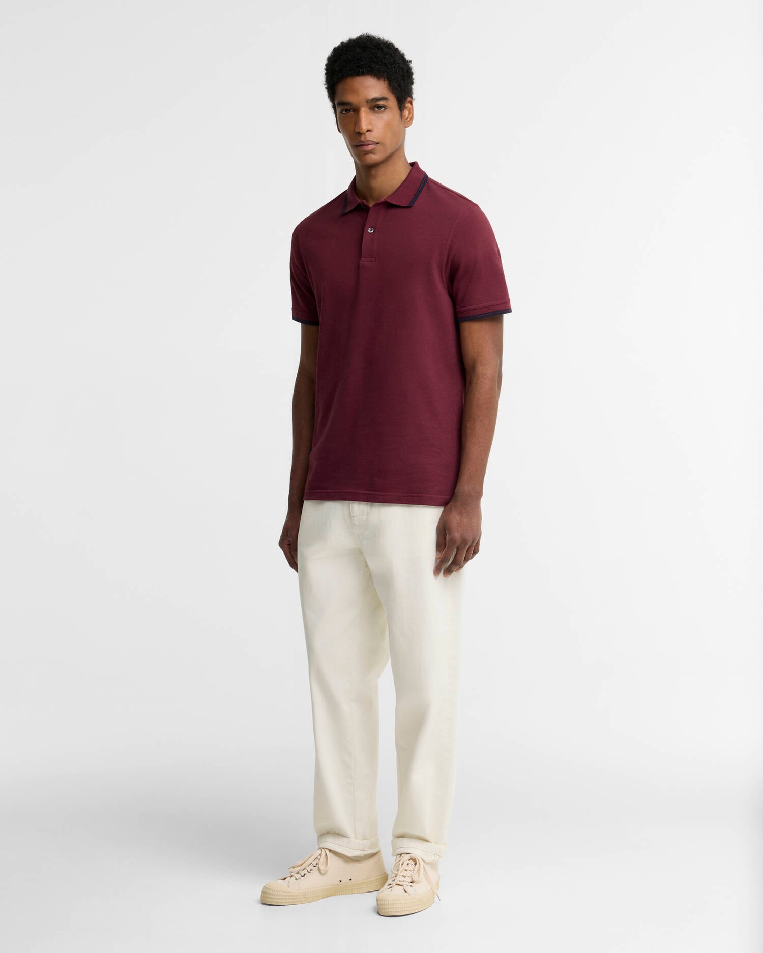 Lunan Tartan Trimmed Tailored Polo Shirt Dark Bordeaux image number 1