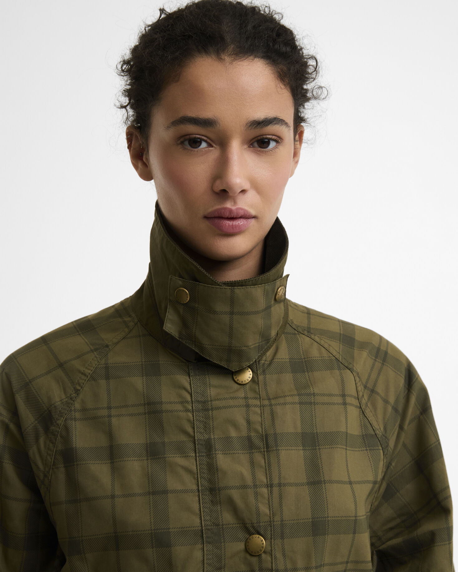 Tartan Cropped Beadnell Casual Jacket Dusky Green Tartan/Highland