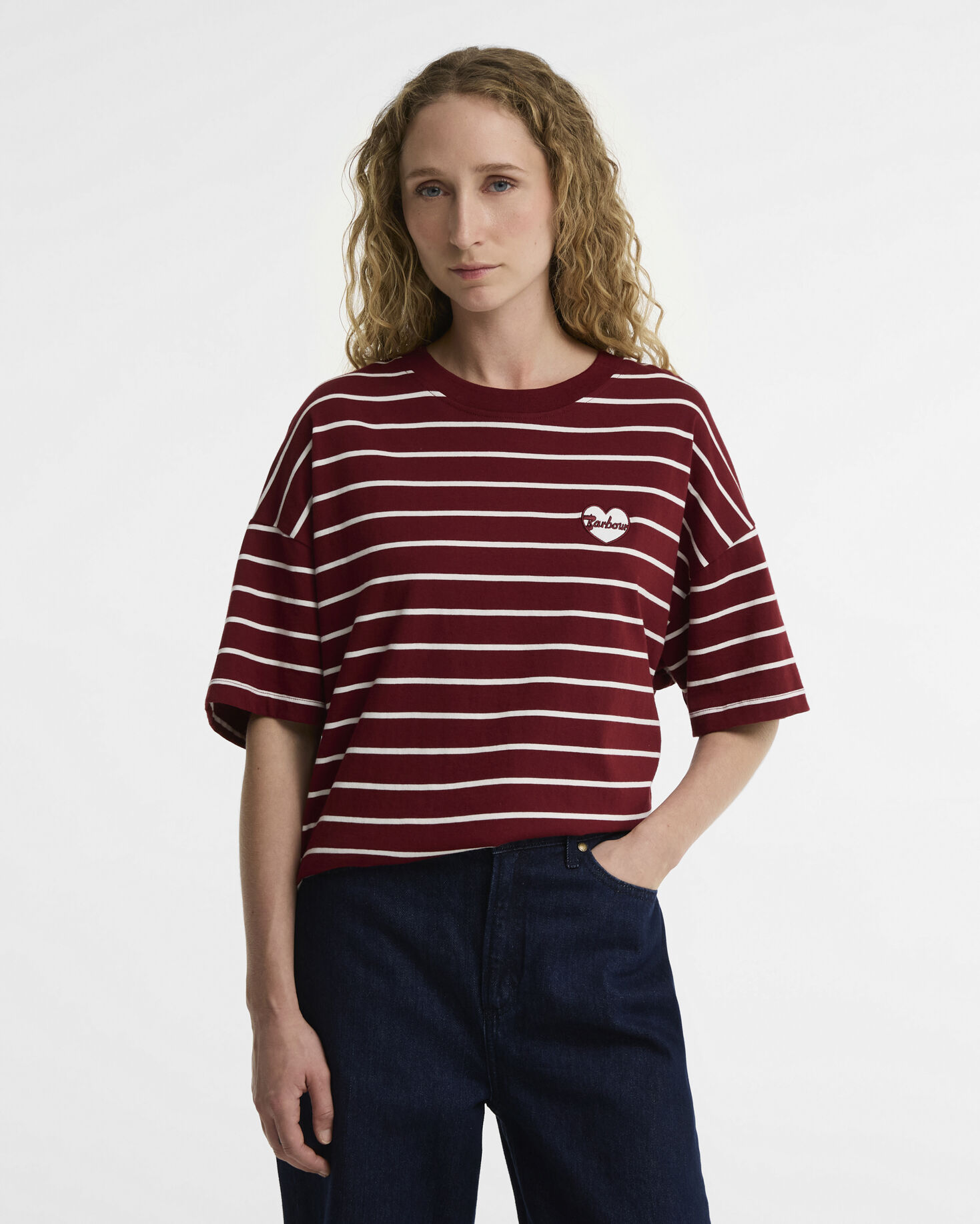 T-shirt a Ambleside con motivo a righe Cranberry Red/Cloud