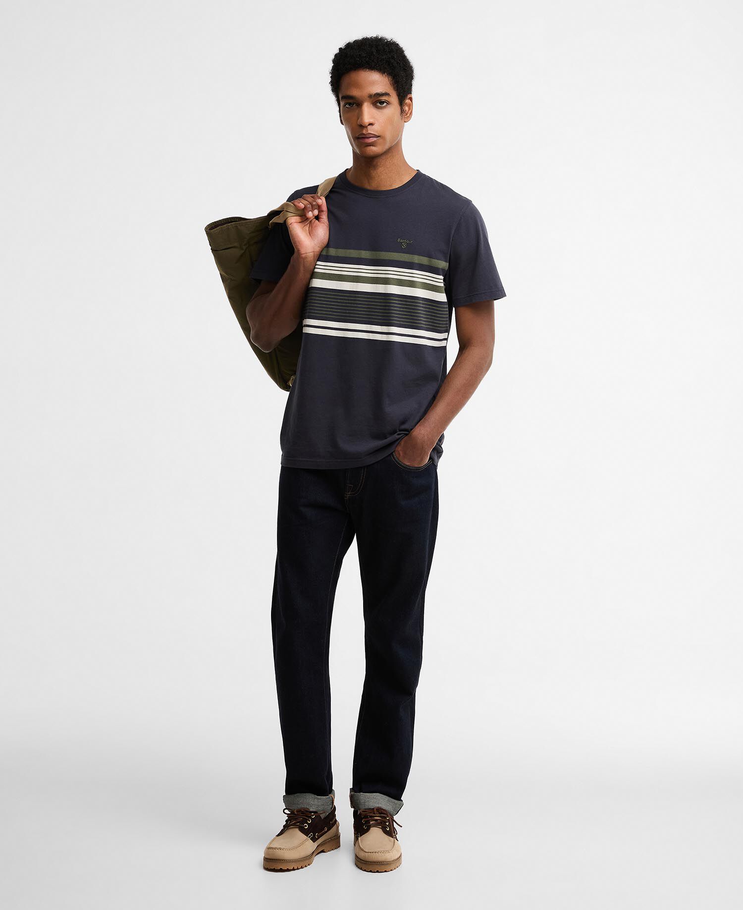 Teeside Striped Graphic Tailored T-Shirt Dark Navy