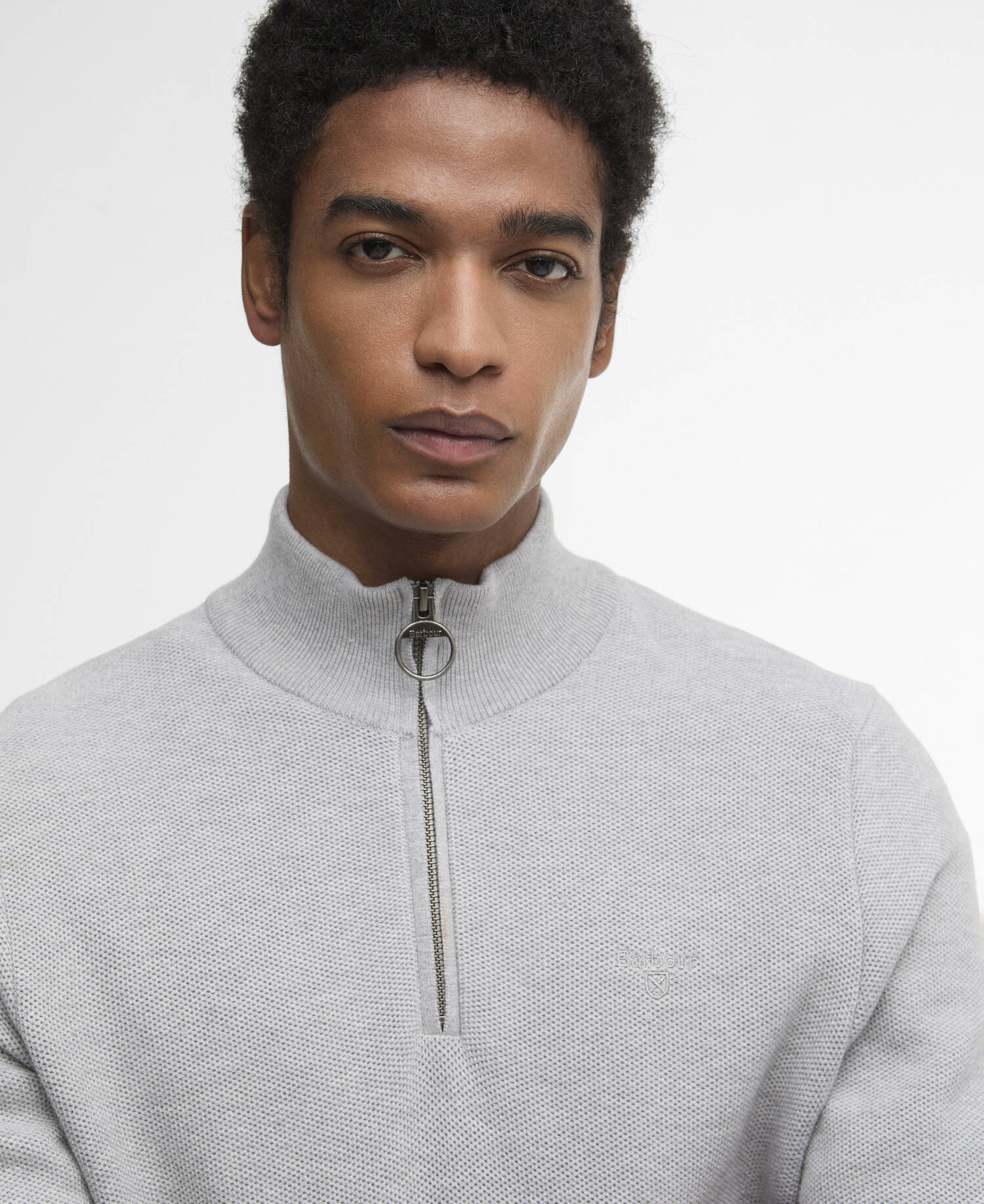 Essential Honeycomb Quarter-Zip Jumper Grey Marl image number 3