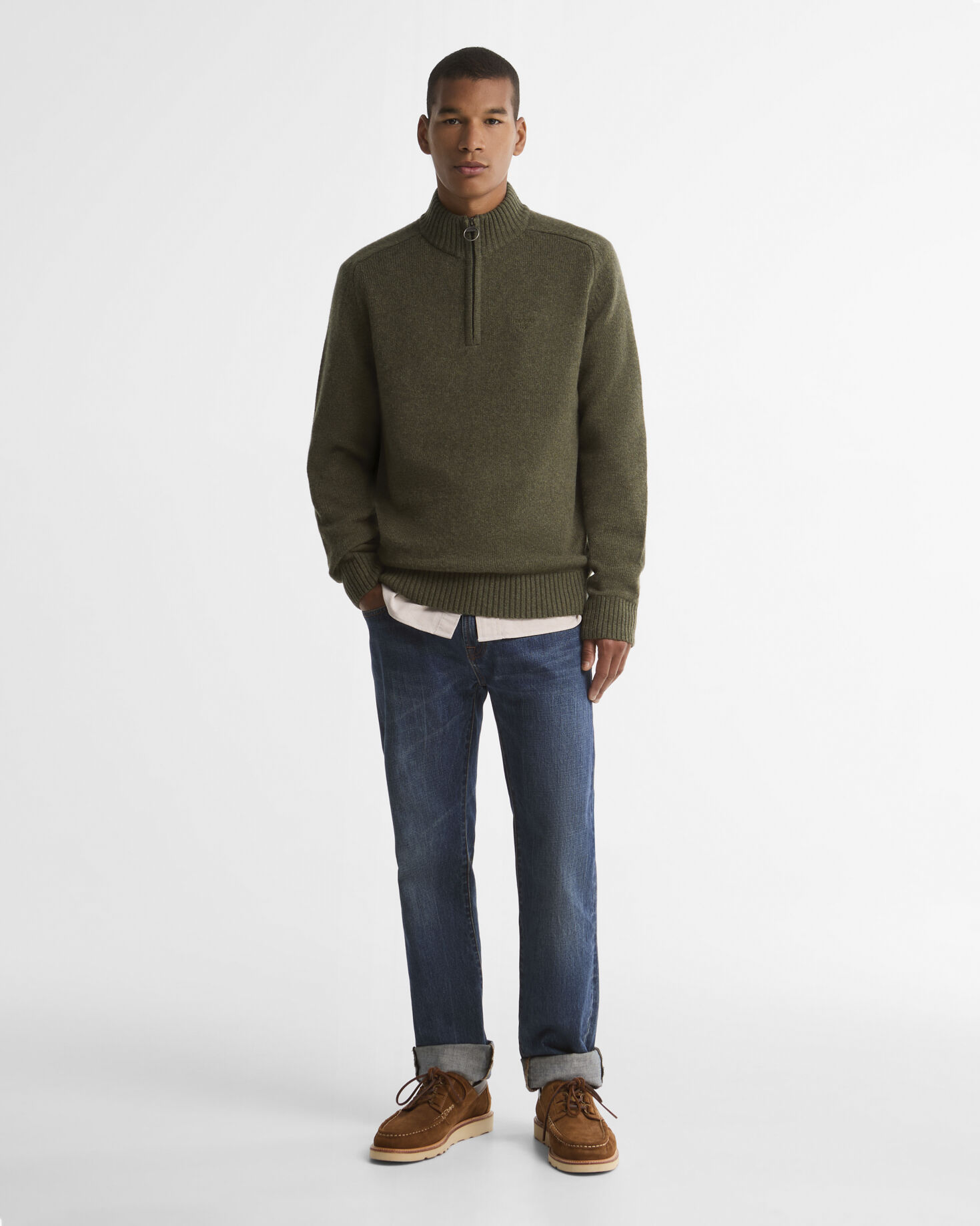 Maglione con zip corta Newtown Mid Olive