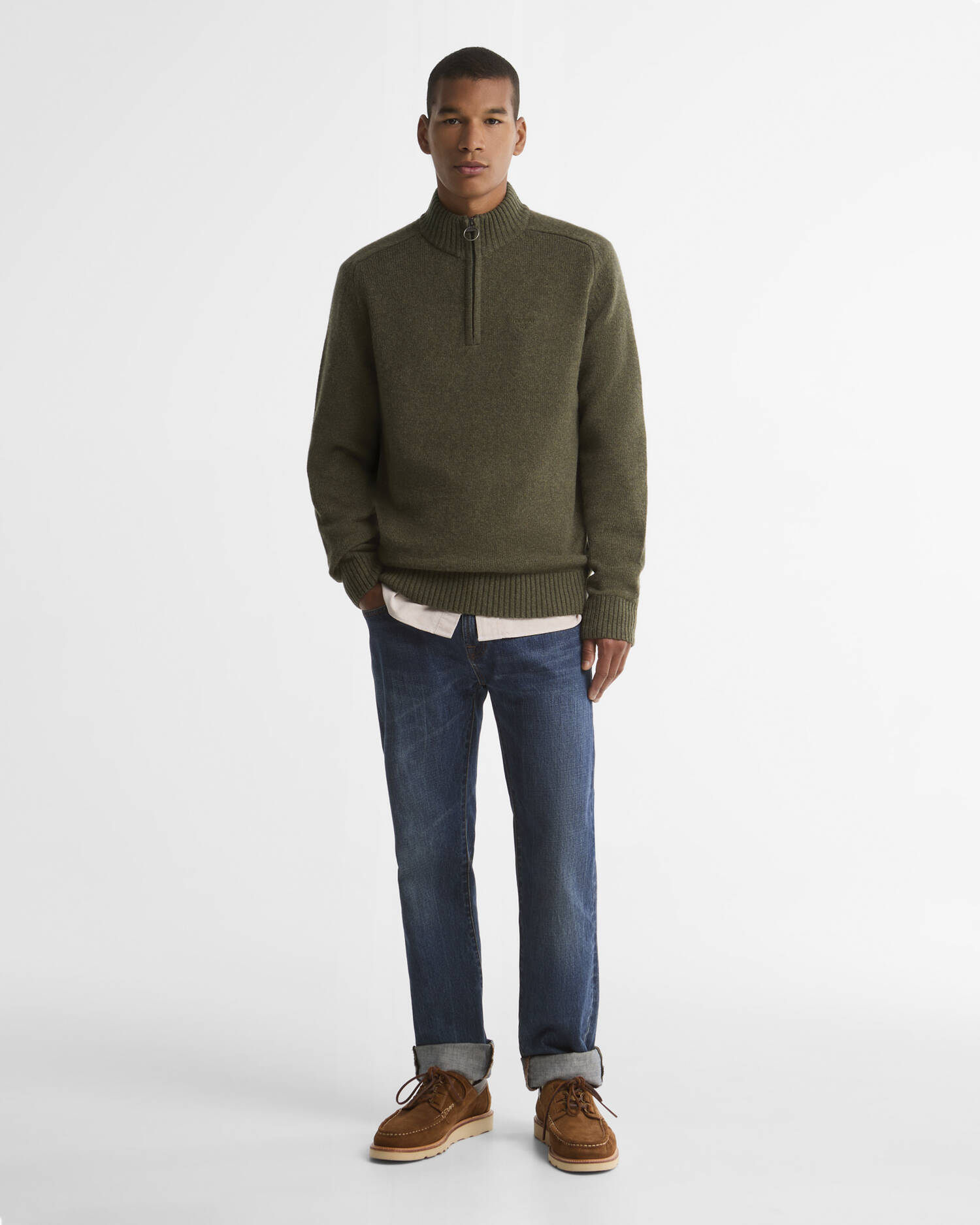 Maglione con zip corta Newtown Mid Olive image number 1