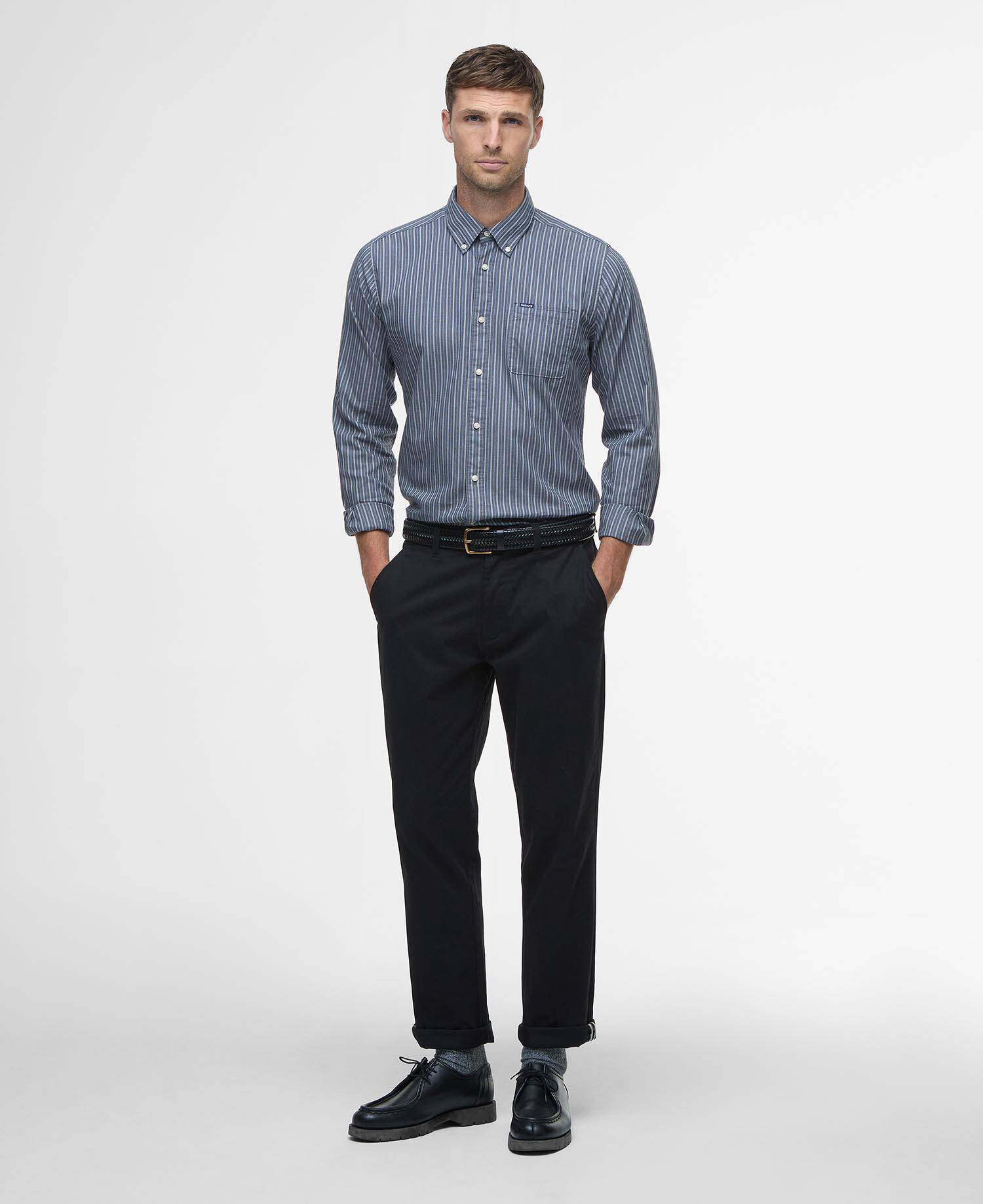 Camicia a maniche lunghe dalla vestibilit&agrave; leggermente aderente Longfield Navy image number 1