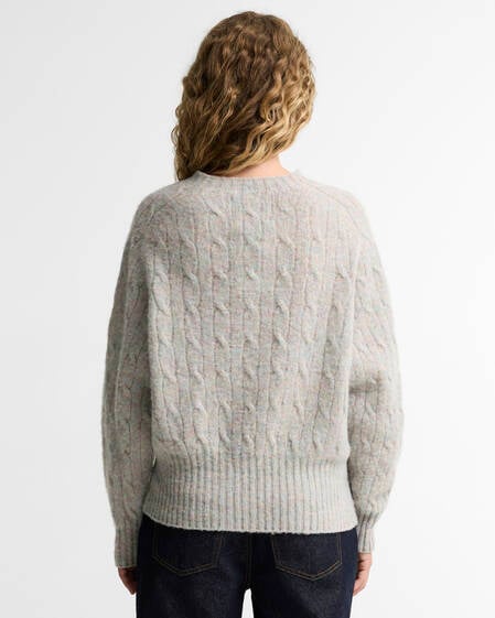 Scottish Made Havant Cable Knit Wool Jumper Pearl