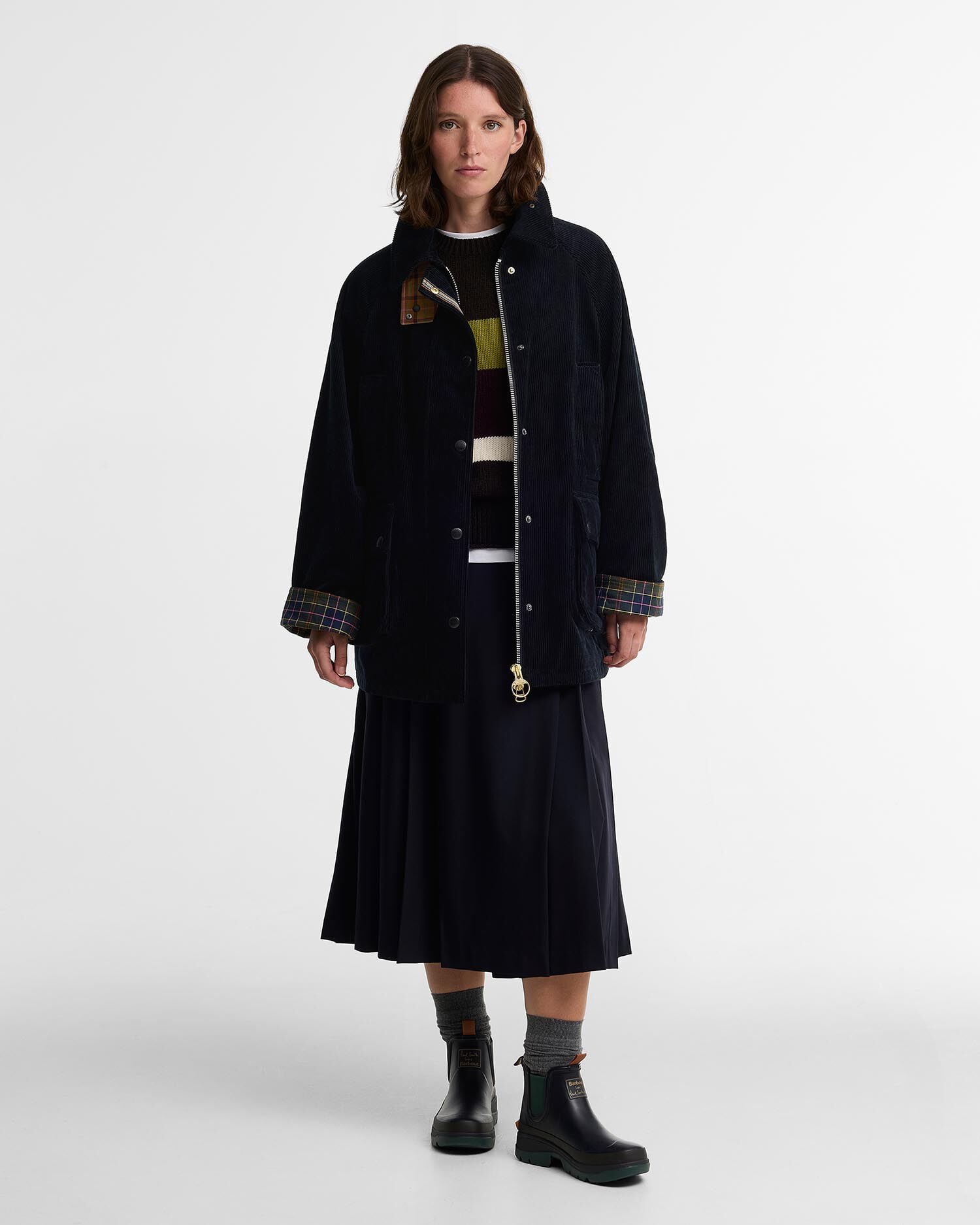 Paul Smith Loves Barbour Women's Cord Beaufort Casual Jacket Dk Navy/Classic/Muted
