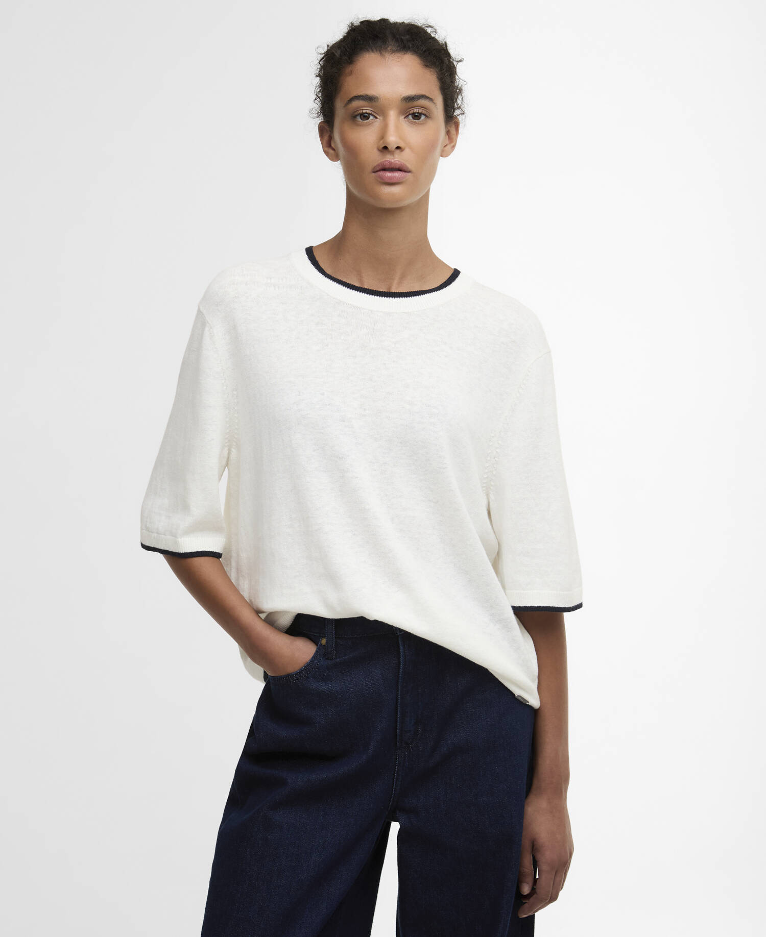 Verona Knitted T-Shirt Cloud/Dark Navy image number 0
