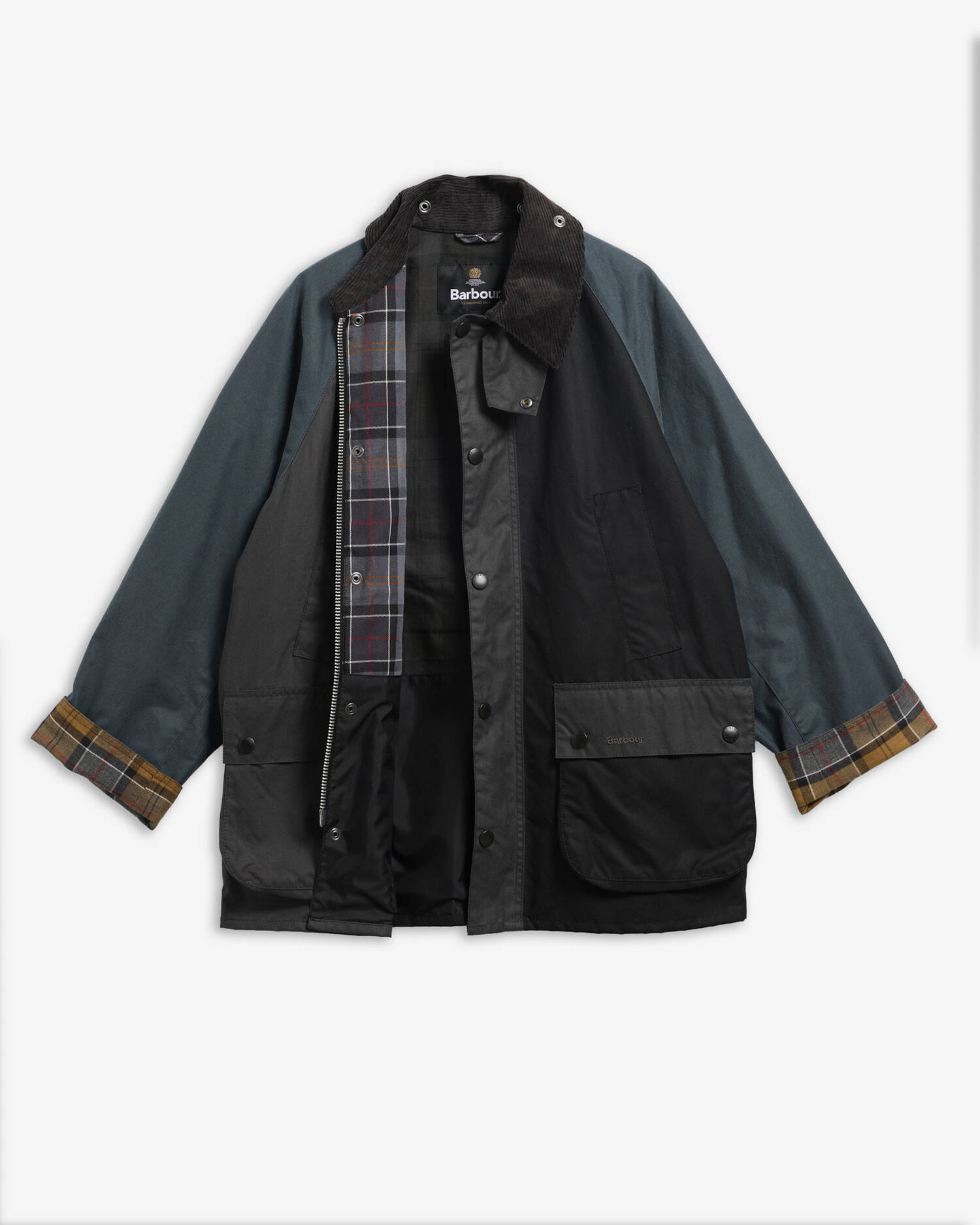 Patchwork Oversized Bedale Waxed Jacket Black Multi image number 9