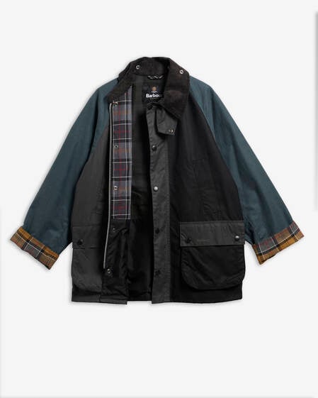Patchwork Oversized Bedale Waxed Jacket Black Multi