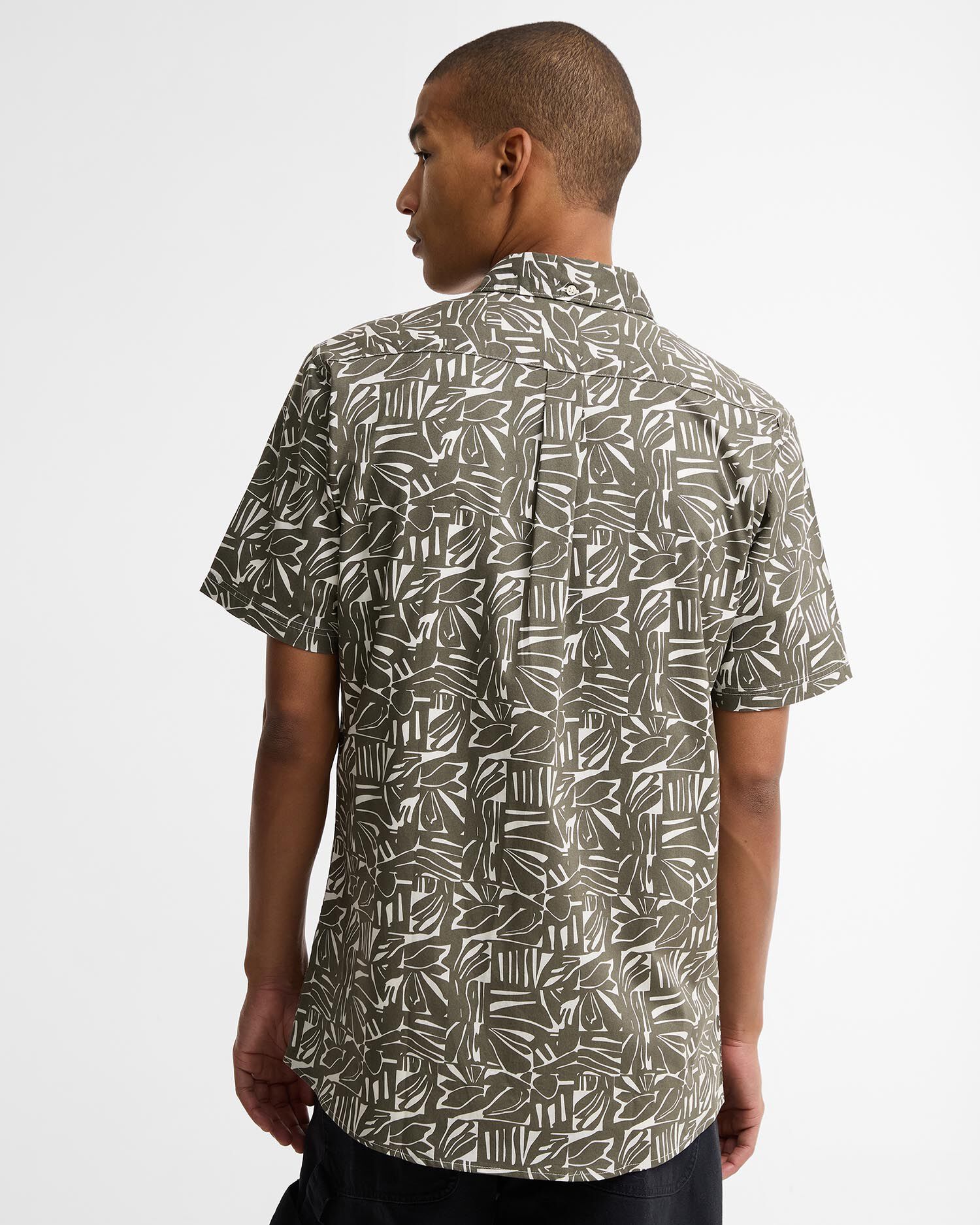 Orton Printed Tailored Short-Sleeved Shirt Olive