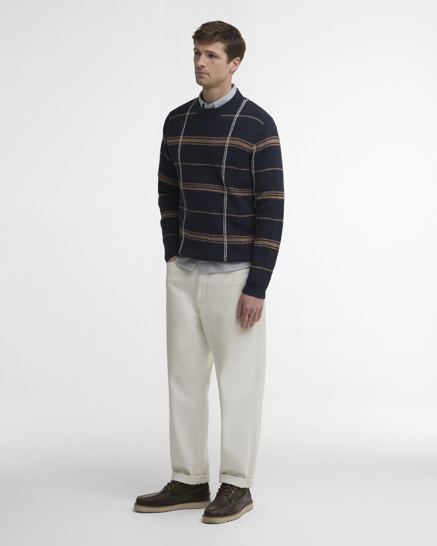 Fasey Cable-Knit Tartan Jumper Navy