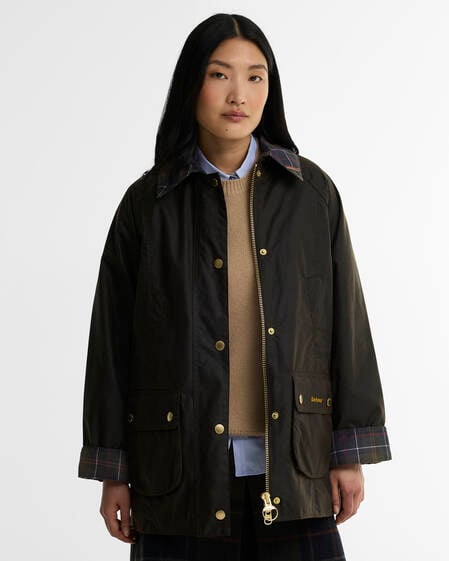 Icons Tartan Collar Modern Beadnell Waxed Jacket Olive/Classic