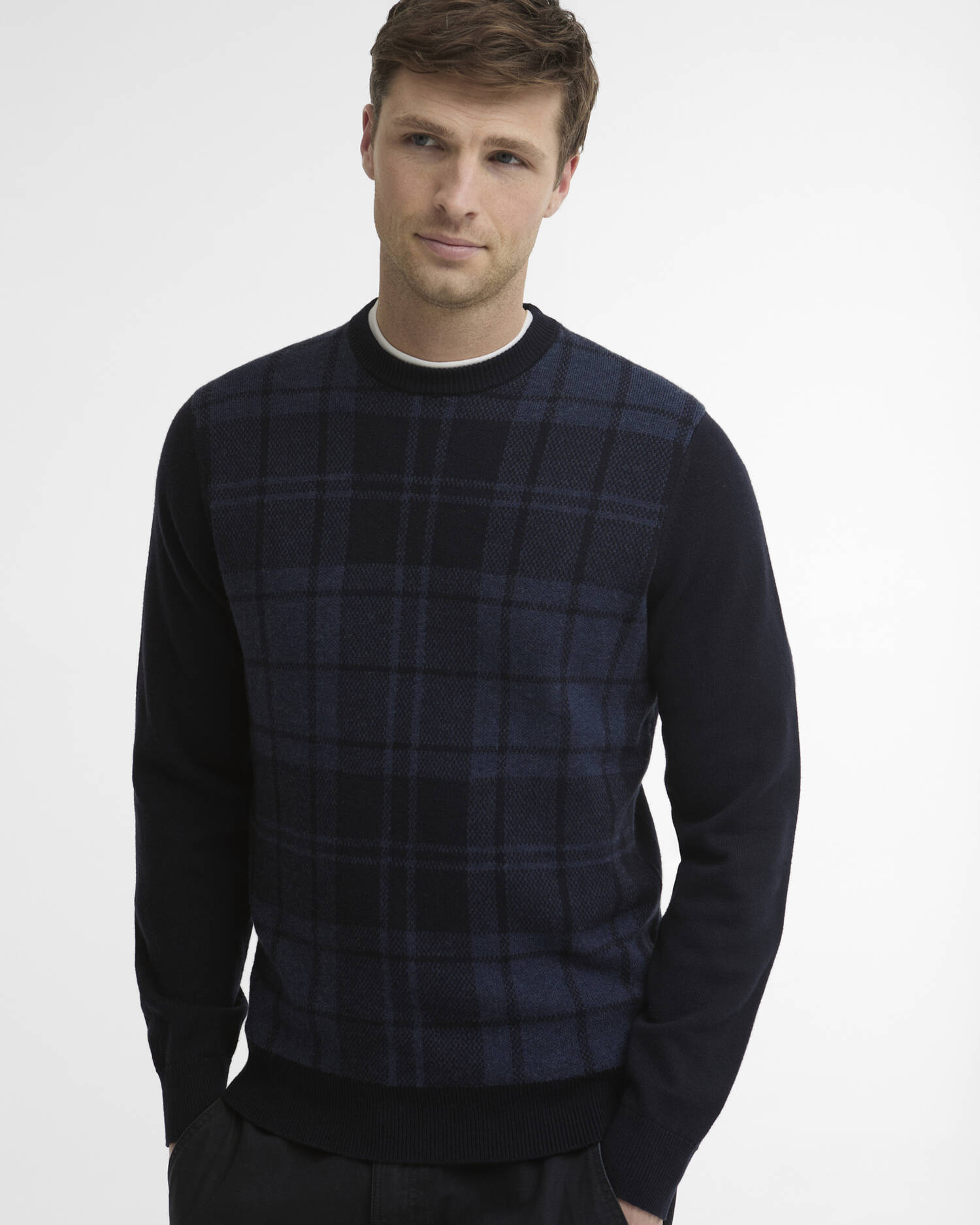 Mineral Tartan Crew Neck Jumper Navy image number 3