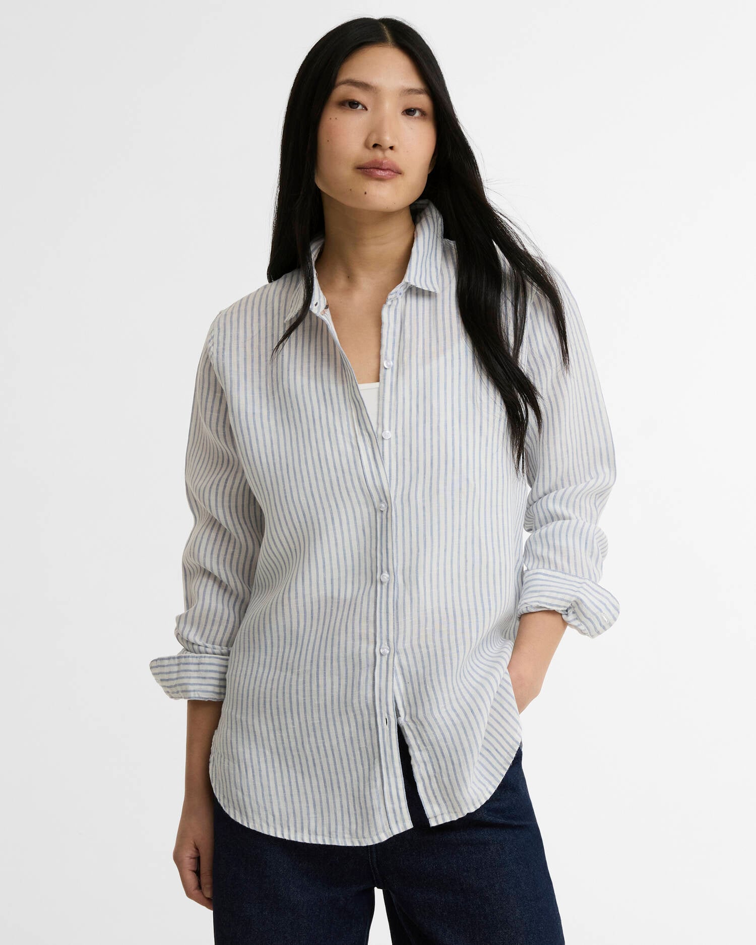 Bluse Marine Long-Sleeved Relaxed Chambray Stripe image number 0