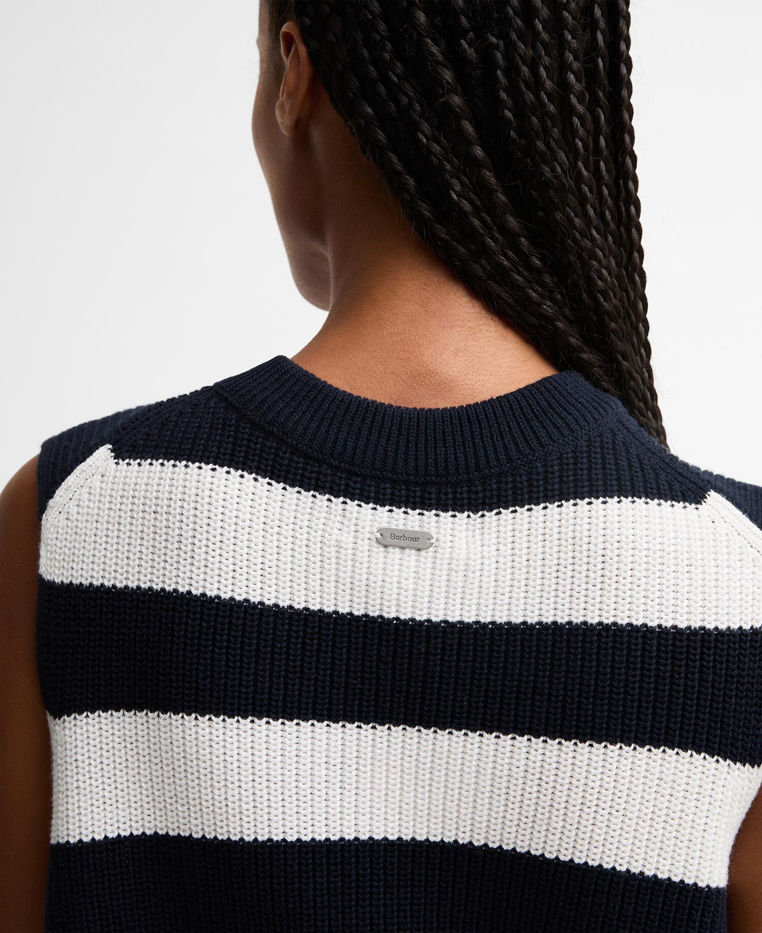 Cartmel Striped Knitted Vest Dark Navy Stripe