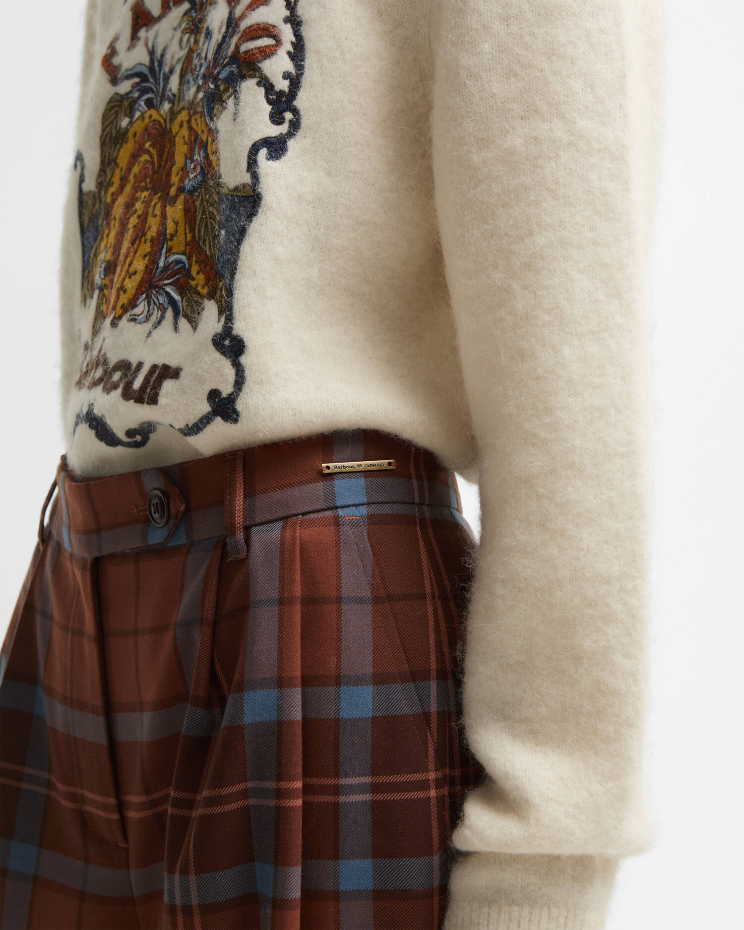 Barbour FARM Rio Allamanda Tartan Wide-Leg Trousers Tropical Tea image number 3