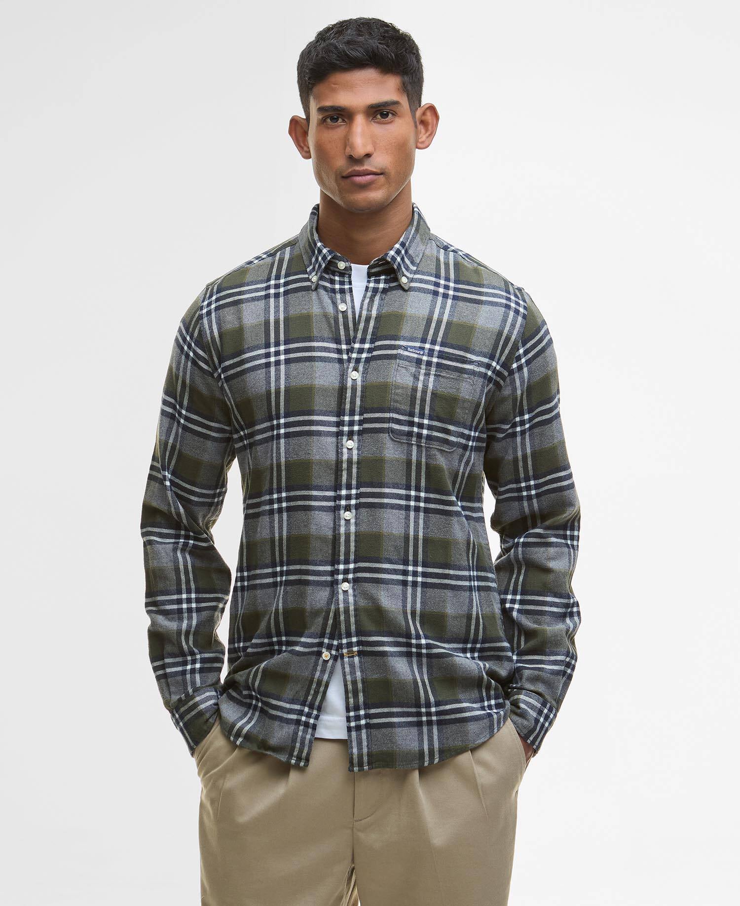 Camicia Fallbay a maniche lunghe dalla vestibilit&agrave; leggermente aderente Mid Grey Marl image number 0