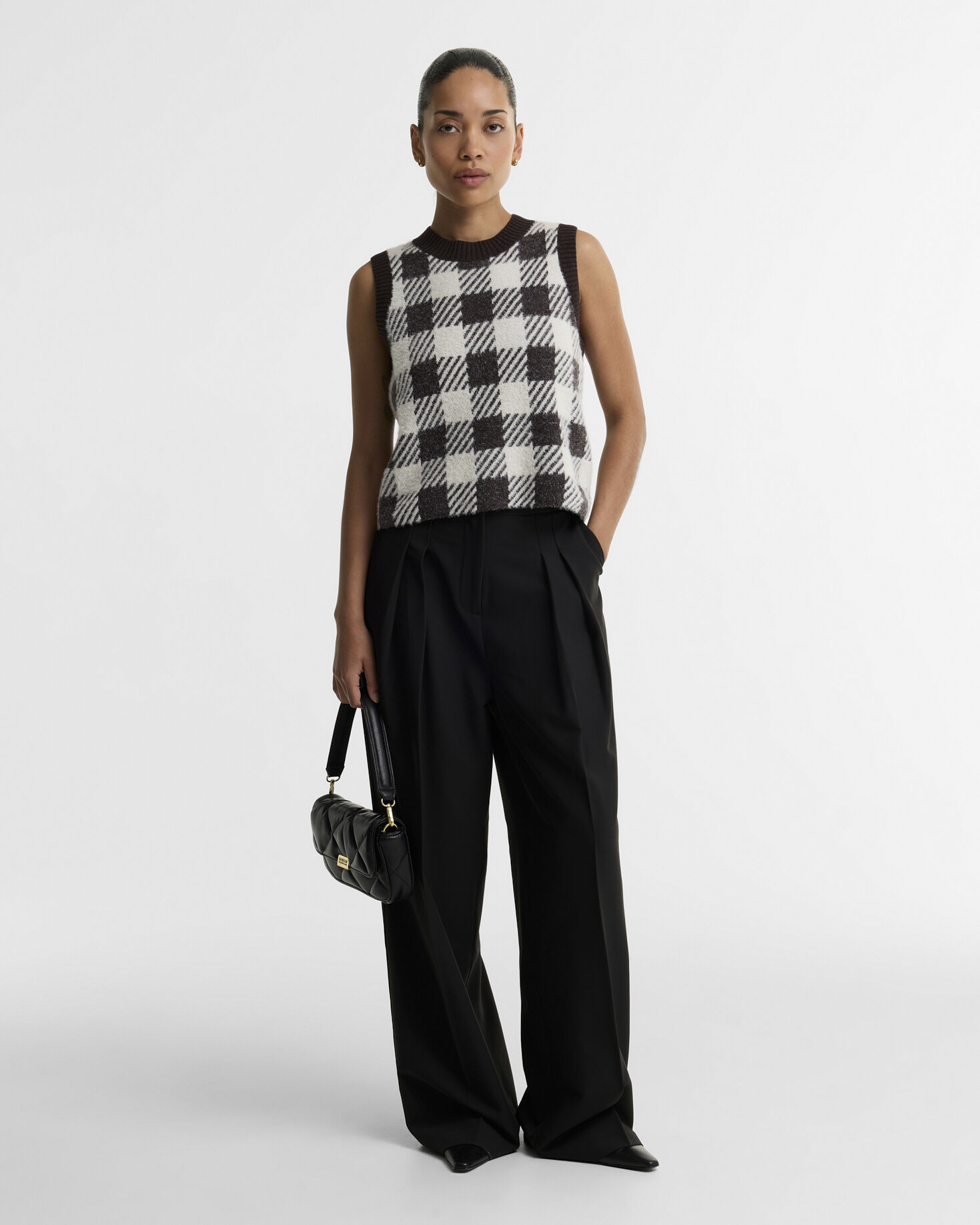 Amaya Check Knitted Vest Truffle Multi
