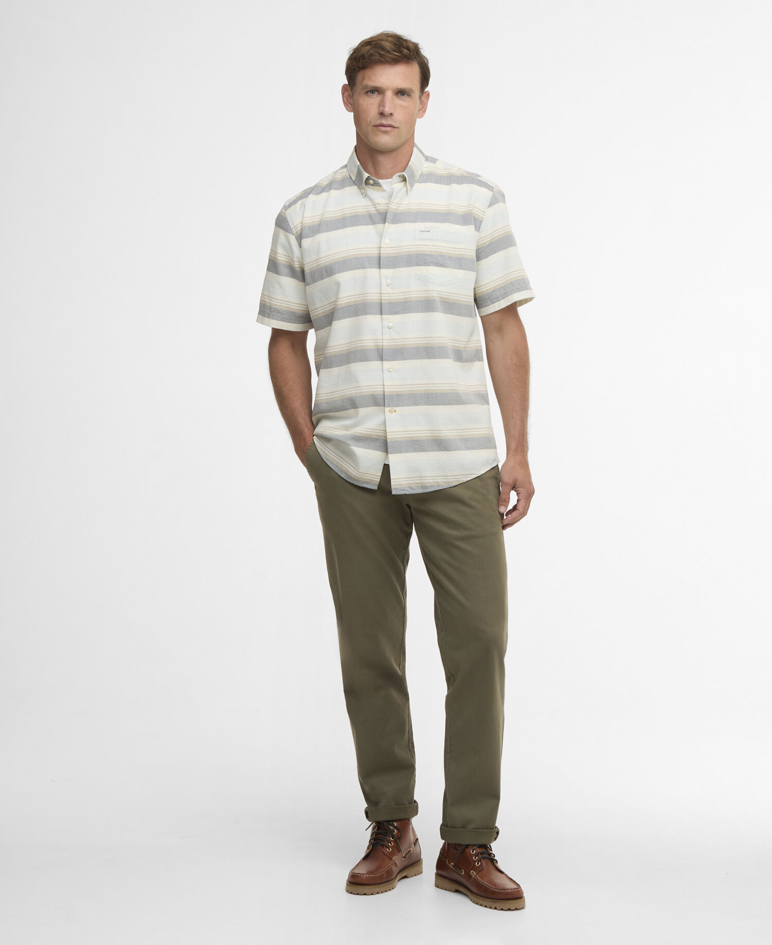 Camicia Chathill a maniche corte dalla vestibilit&agrave; regular con motivo a righe Navy