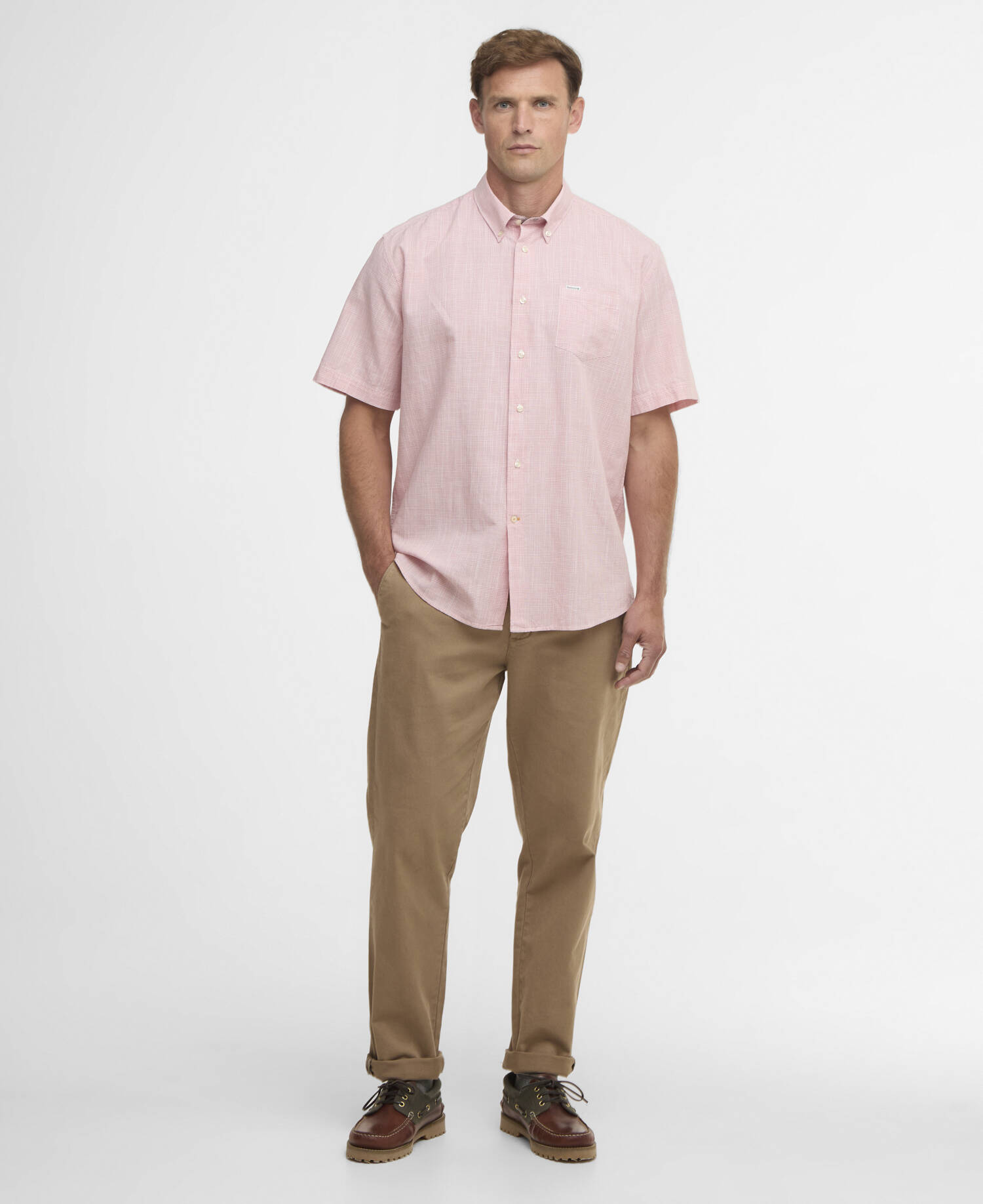 Camicia Fleming in misto lino a maniche corte dalla vestibilit&agrave; regular Pink image number 1