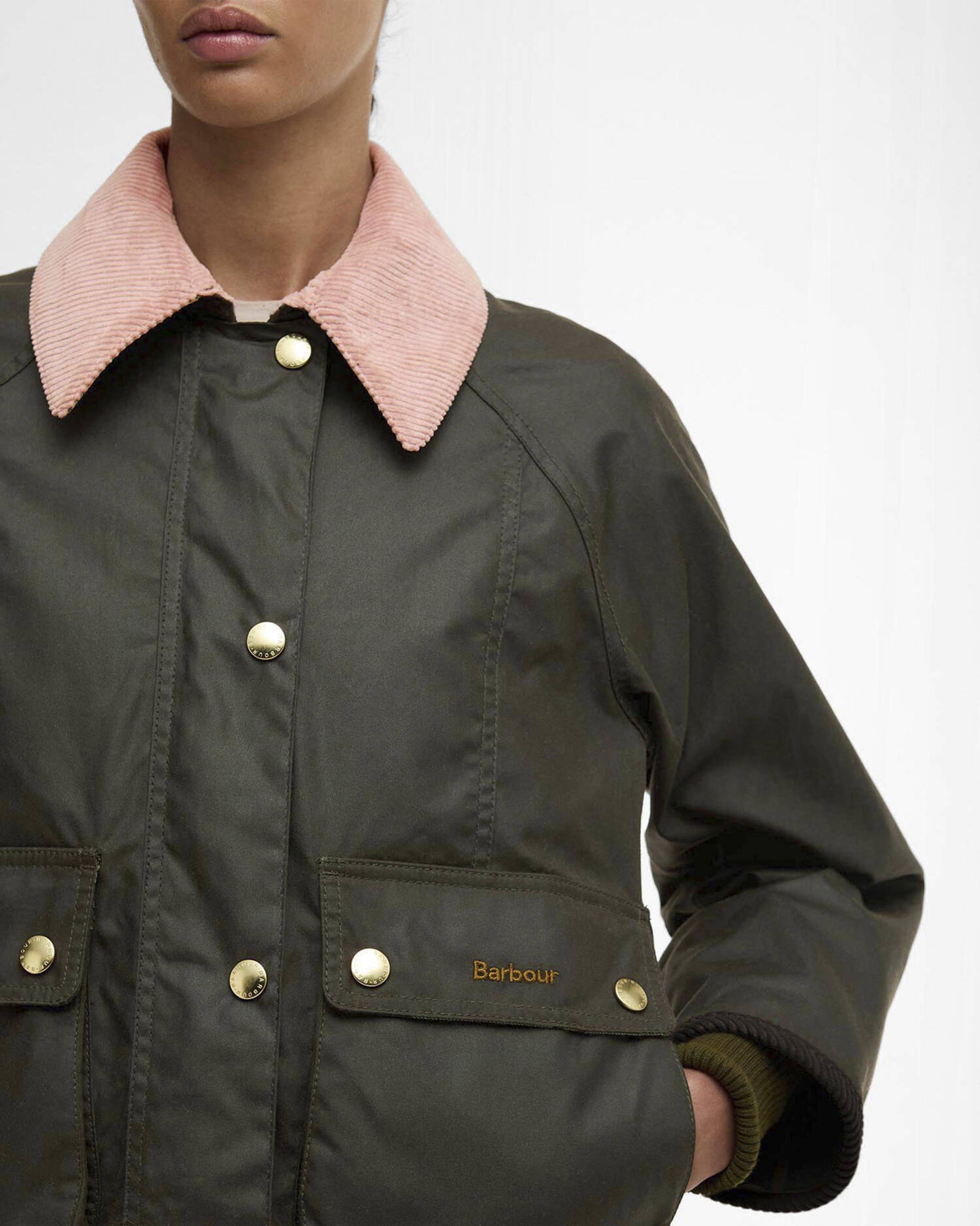 Cropped Beadnell Waxed Jacket Archive Olive/Ancient/Gardenia image number 4