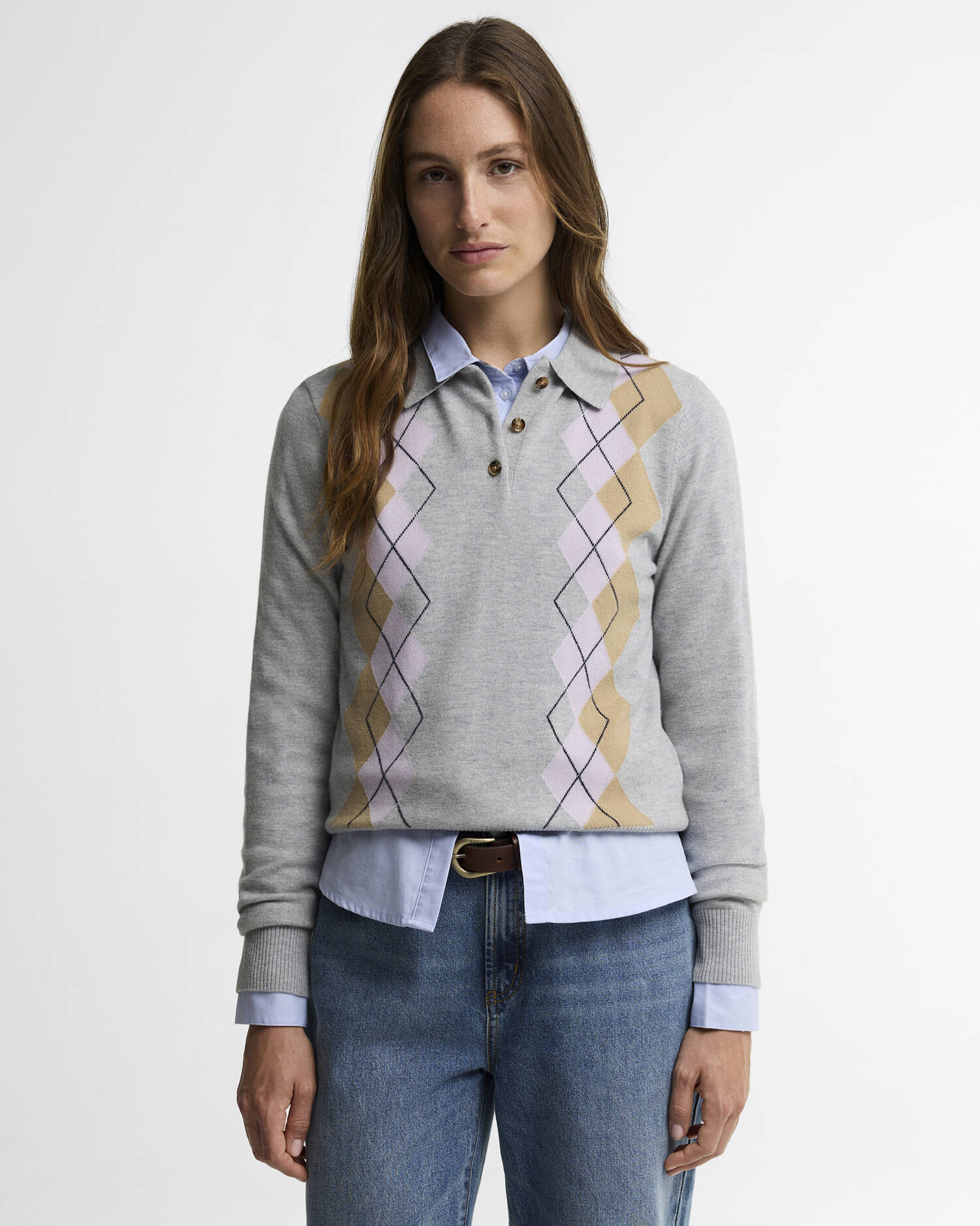 Barbour Fawne Argyle Knitted Polo Shirt