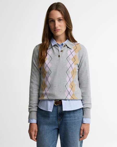 Polo in maglia Fawne con motivo a rombi Grey Multi