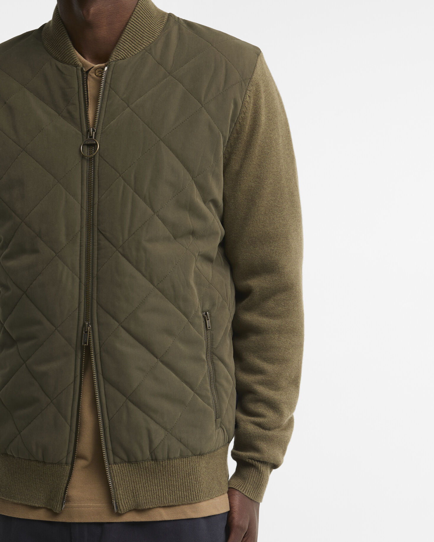 Quilted Front Zip-Up Jacket Olive