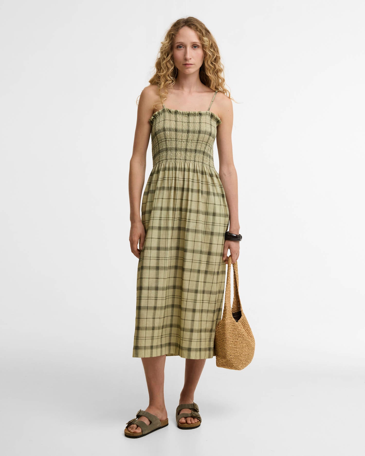 Abito midi Orla Sage Green Tartan image number 0
