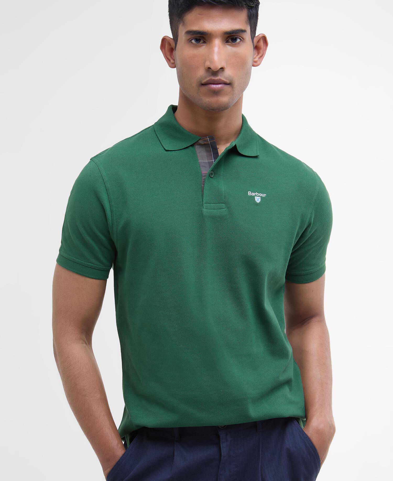 Tartan Pique Polo Shirt Racing Green image number 3