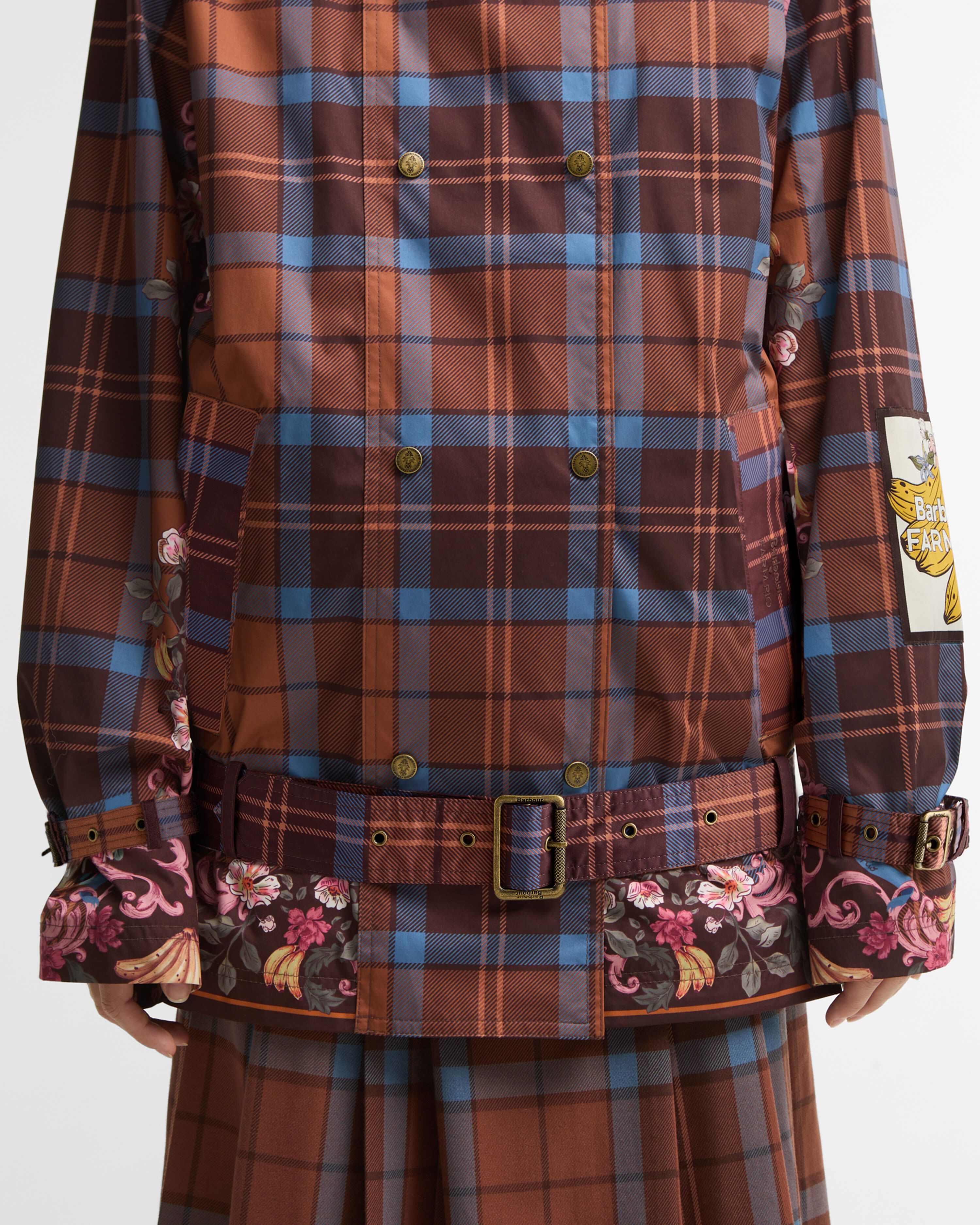 Barbour FARM Rio Petrea Belted Showerproof Jacket Tropical Tea Tartan/Banana Print