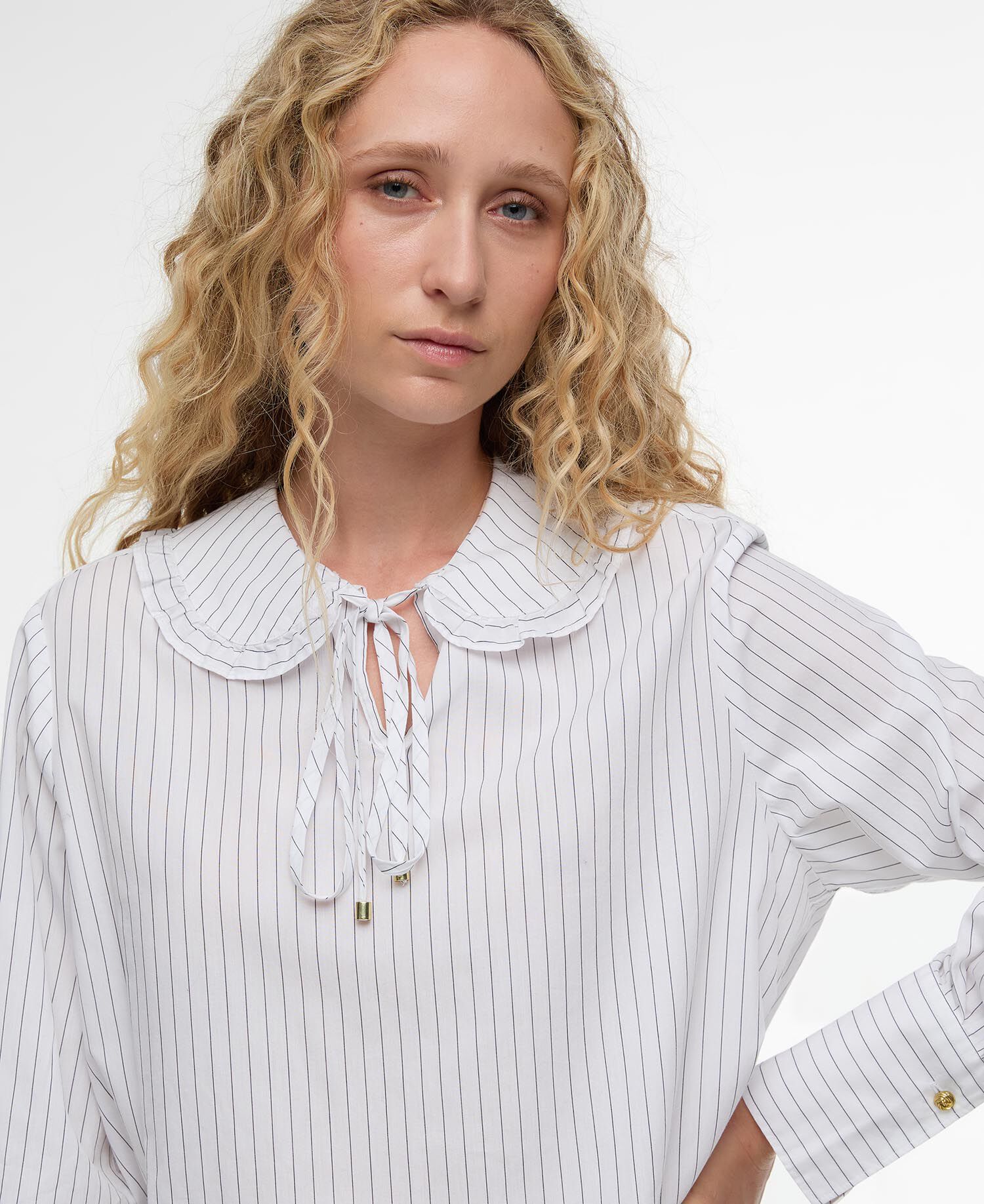 Camicia a maniche lunghe Avery White/Dark Navy Stripe