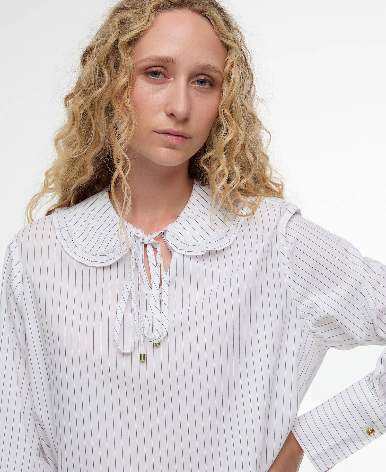 Camicia a maniche lunghe Avery White/Dark Navy Stripe image number 3