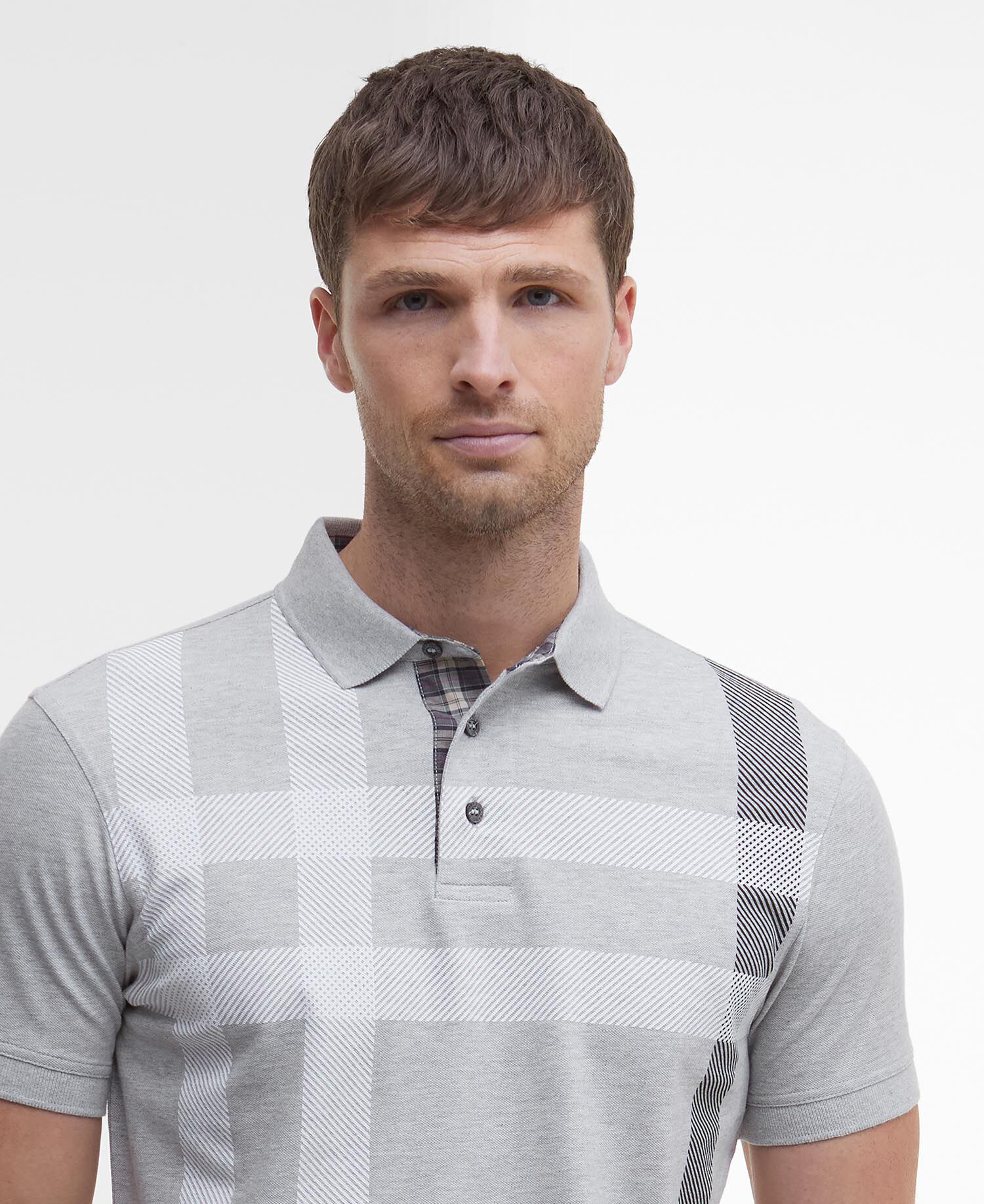 Blaine Tartan Short-Sleeved Polo Shirt Grey Marl